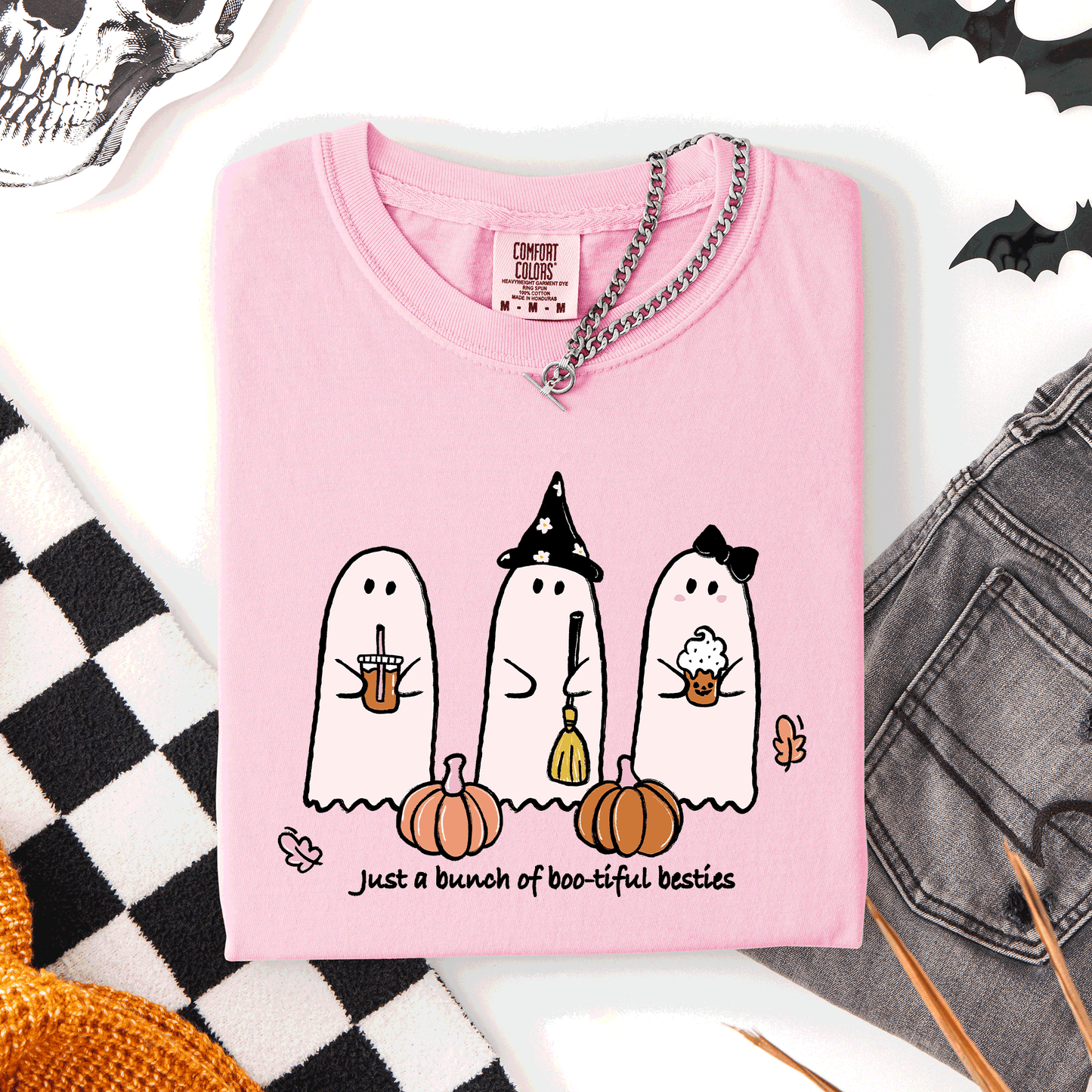 Light Pink Besties, Halloween, Ghosts, Cute, Witch, Pumpkin, Comfort Colors T-Shirt