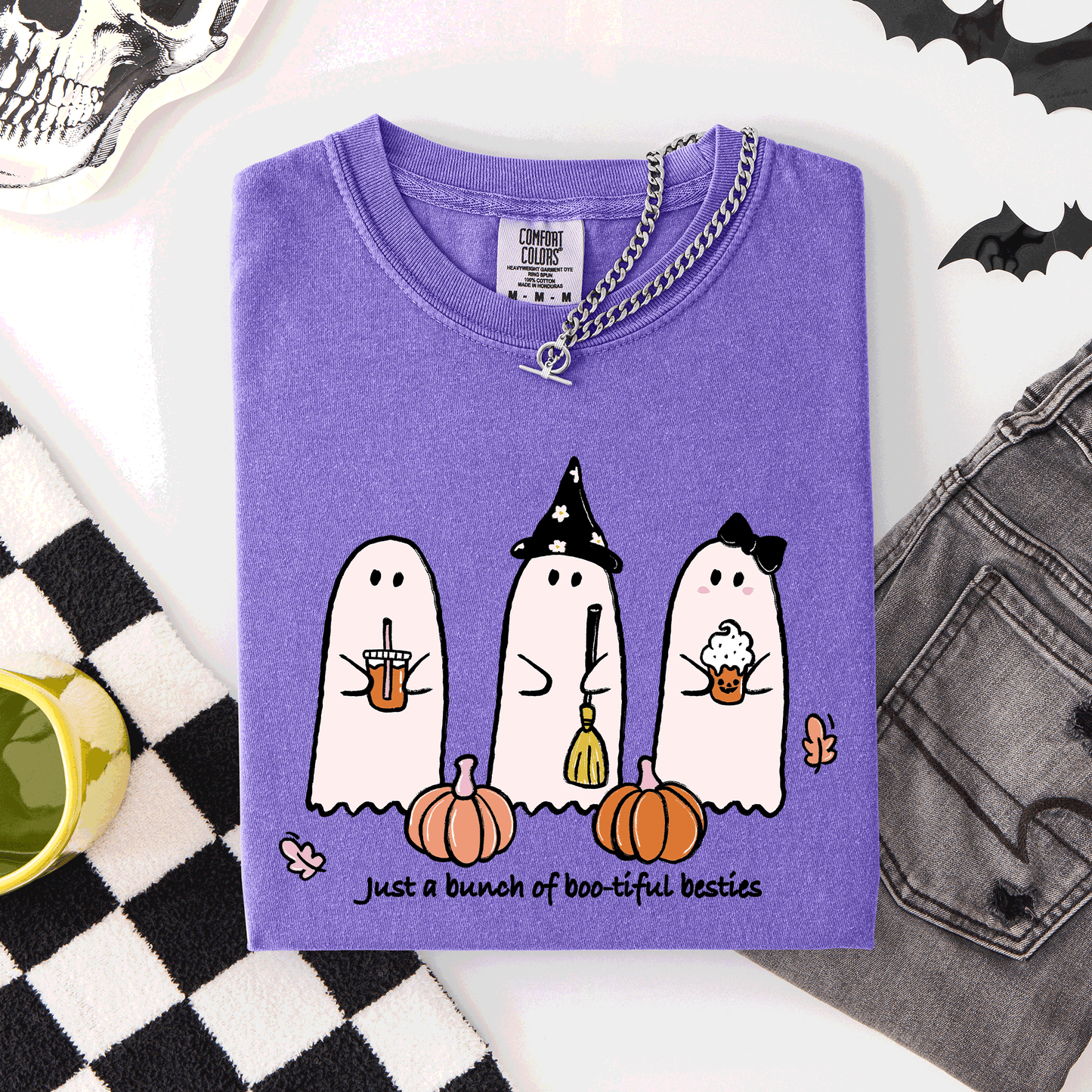 Purple Besties, Halloween, Ghosts, Cute, Witch, Pumpkin, Comfort Colors T-Shirt