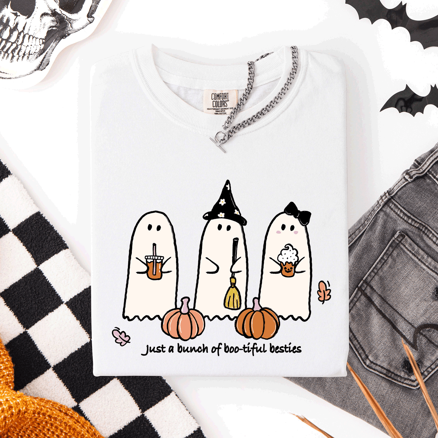 White Besties, Halloween, Ghosts, Cute, Witch, Pumpkin, Comfort Colors T-Shirt