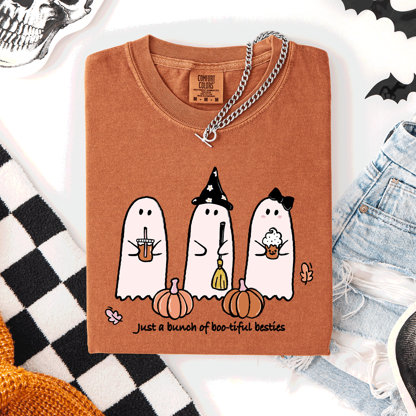 Orange Besties, Halloween, Ghosts, Cute, Witch, Pumpkin, Comfort Colors T-Shirt