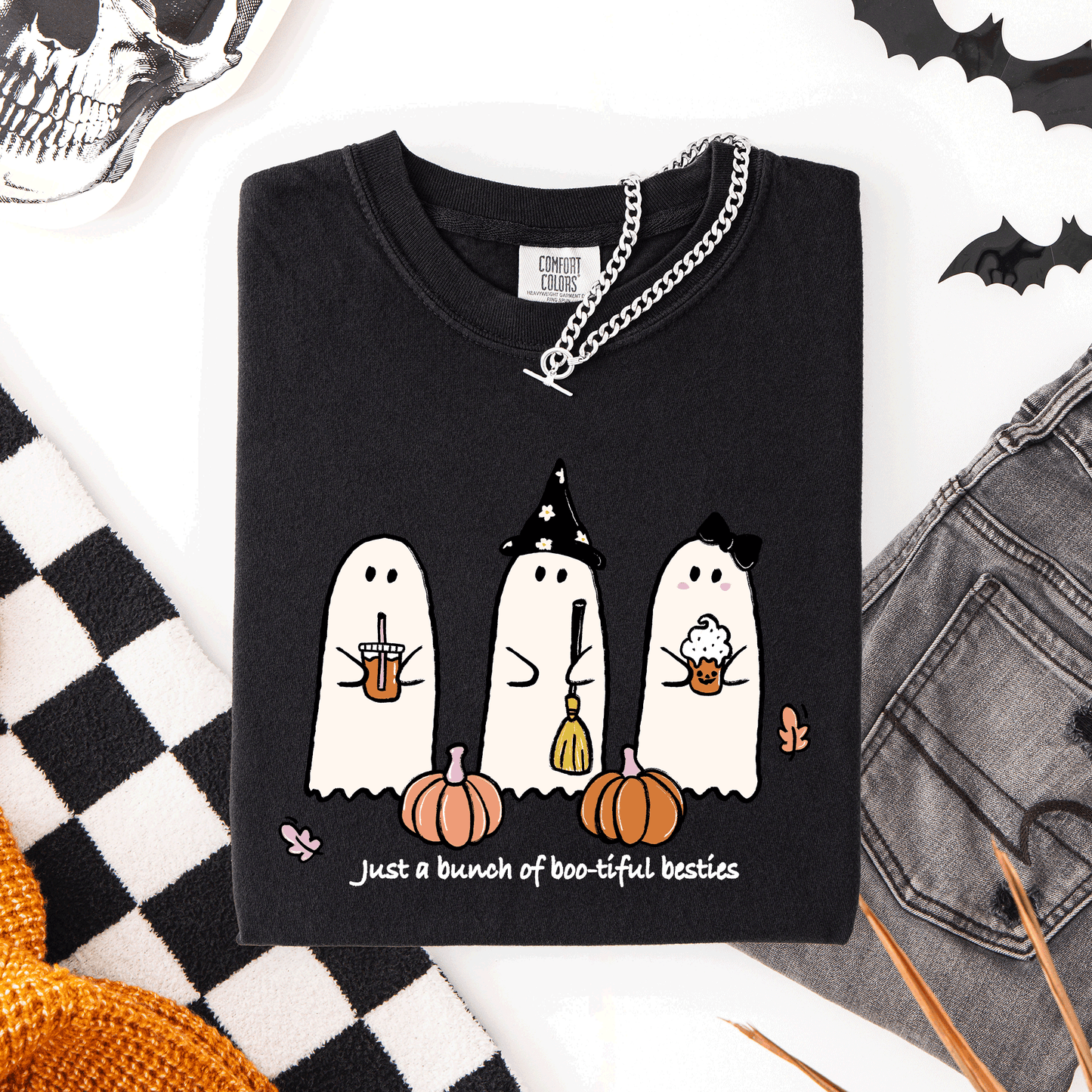 Black Besties, Halloween, Ghosts, Cute, Witch, Pumpkin, Comfort Colors T-Shirt