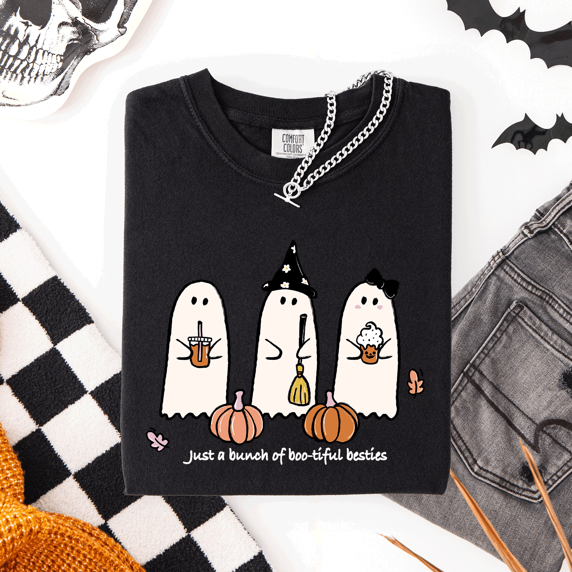 Black Besties, Halloween, Ghosts, Cute, Witch, Pumpkin, Comfort Colors T-Shirt