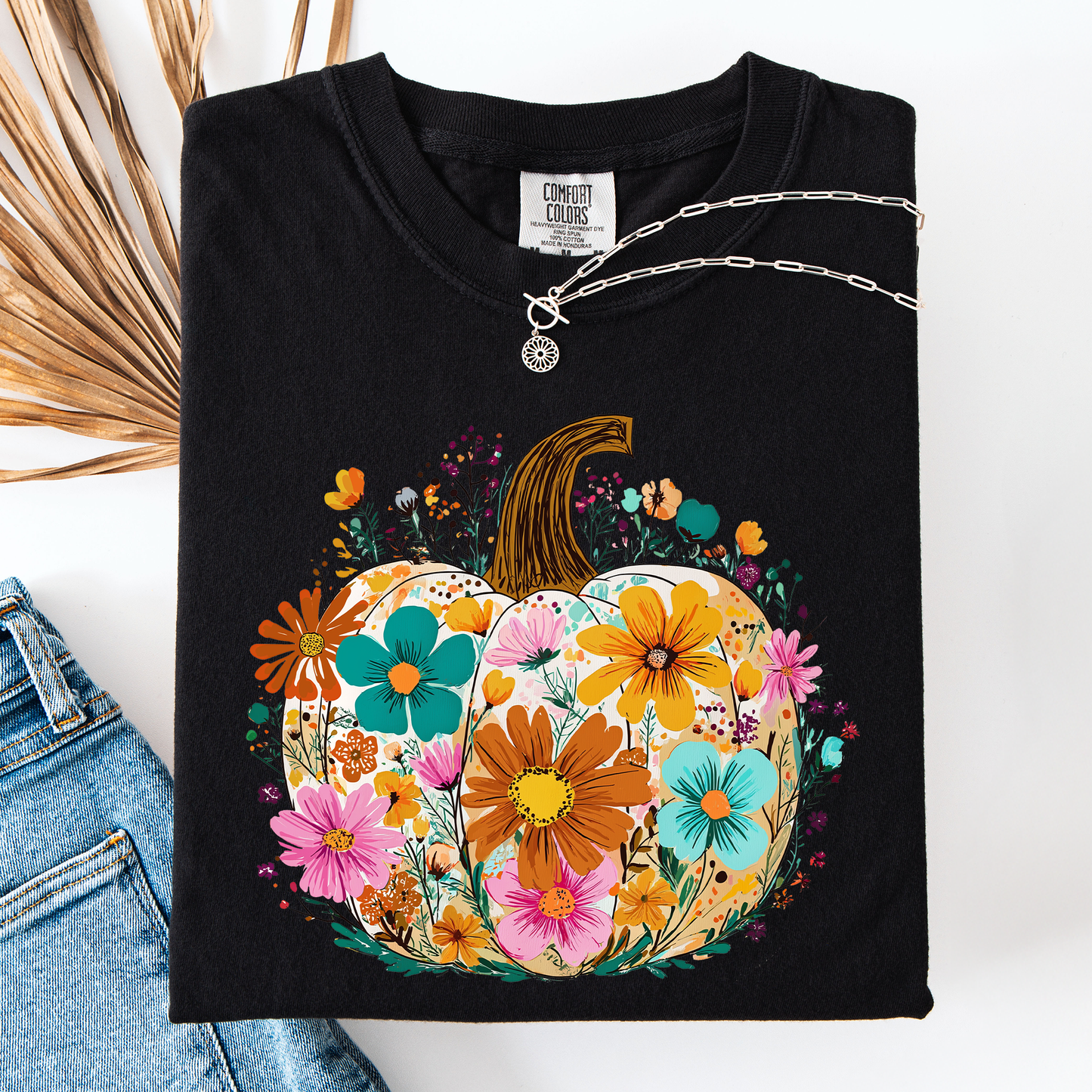 Black Pumpkin Floral, Halloween, Fall, Autumn, Comfort Colors T-Shirt