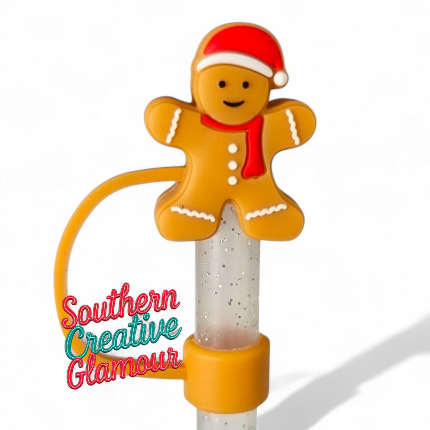 Brown Christmas Gingerbread Man Mini 3D Silicone 10mm Straw Toppers by Southern Creative Glamour 