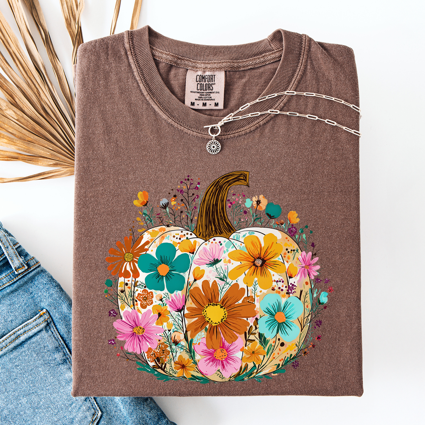 Brown Pumpkin Floral, Halloween, Fall, Autumn, Comfort Colors T-Shirt
