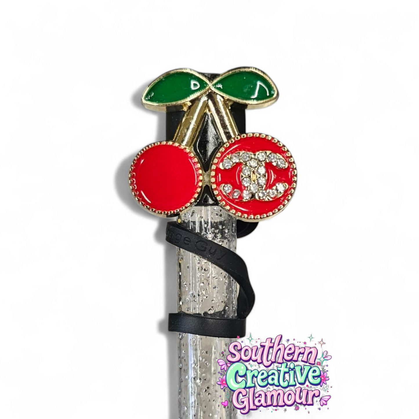 Designer Red Diamond Cherries 10mm Straw Topper by Southern Creative Glamour 