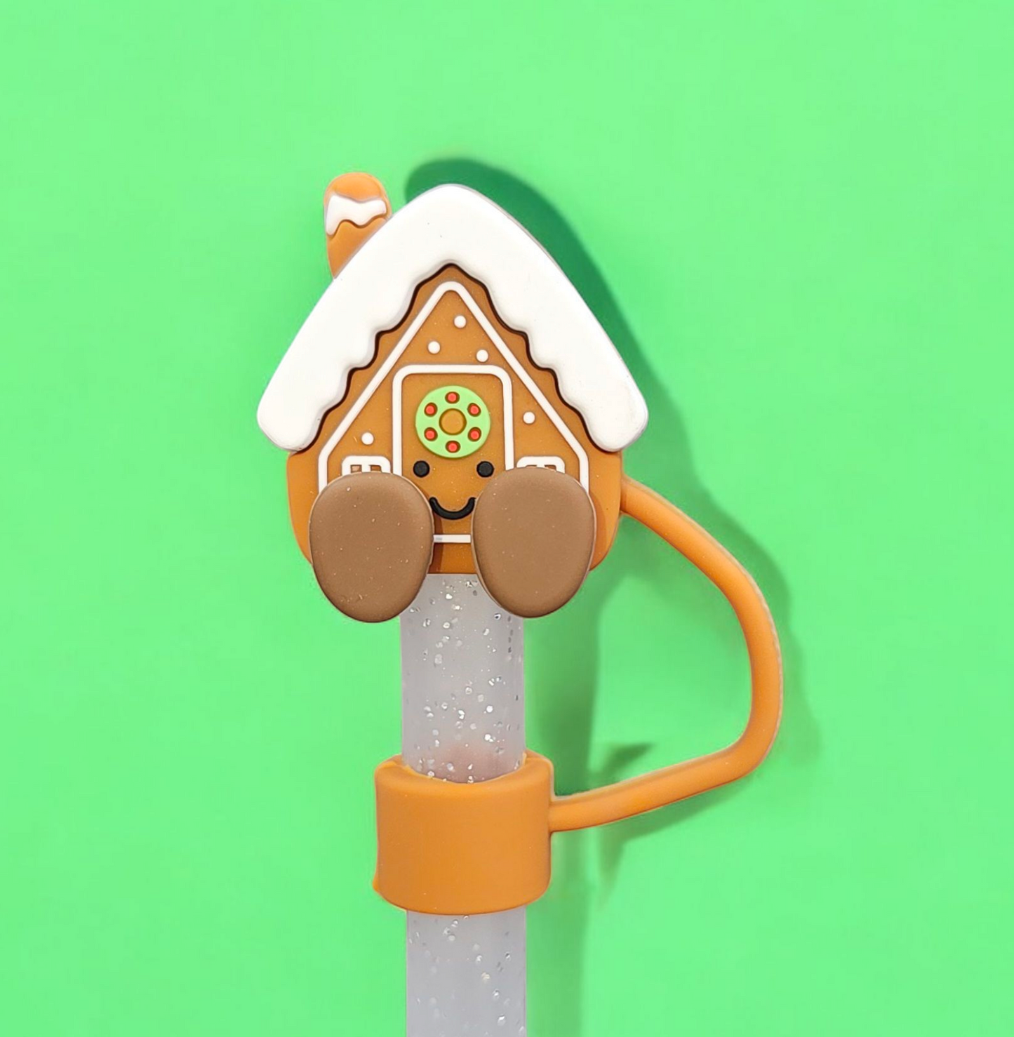 Gingerbread House 3d Silicone Straw Topper  - Straw Cover. Brown and white. By Southern Creative Glamour 