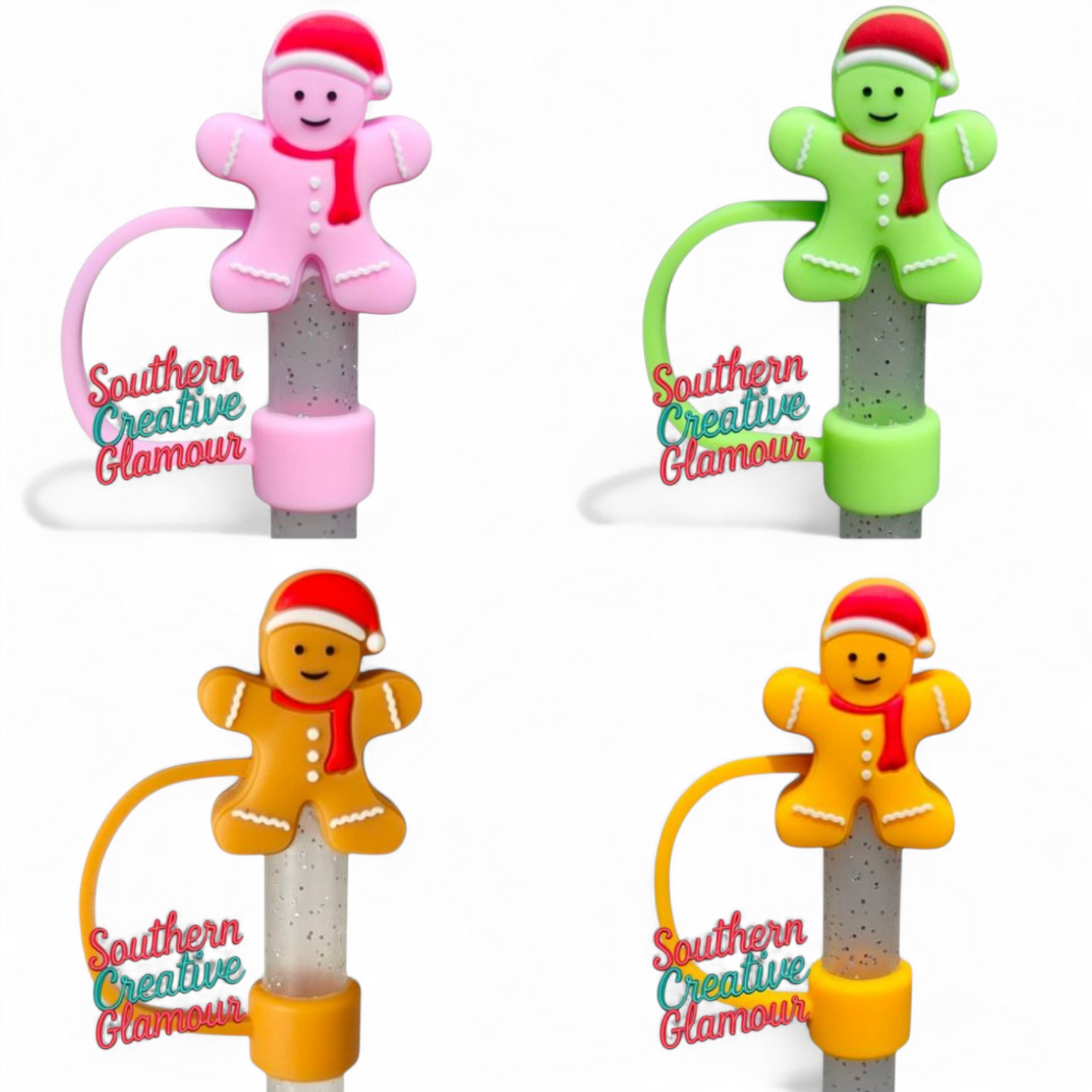 Christmas Gingerbread Man Mini 3D Silicone 10mm Straw Toppers by Southern Creative Glamour 