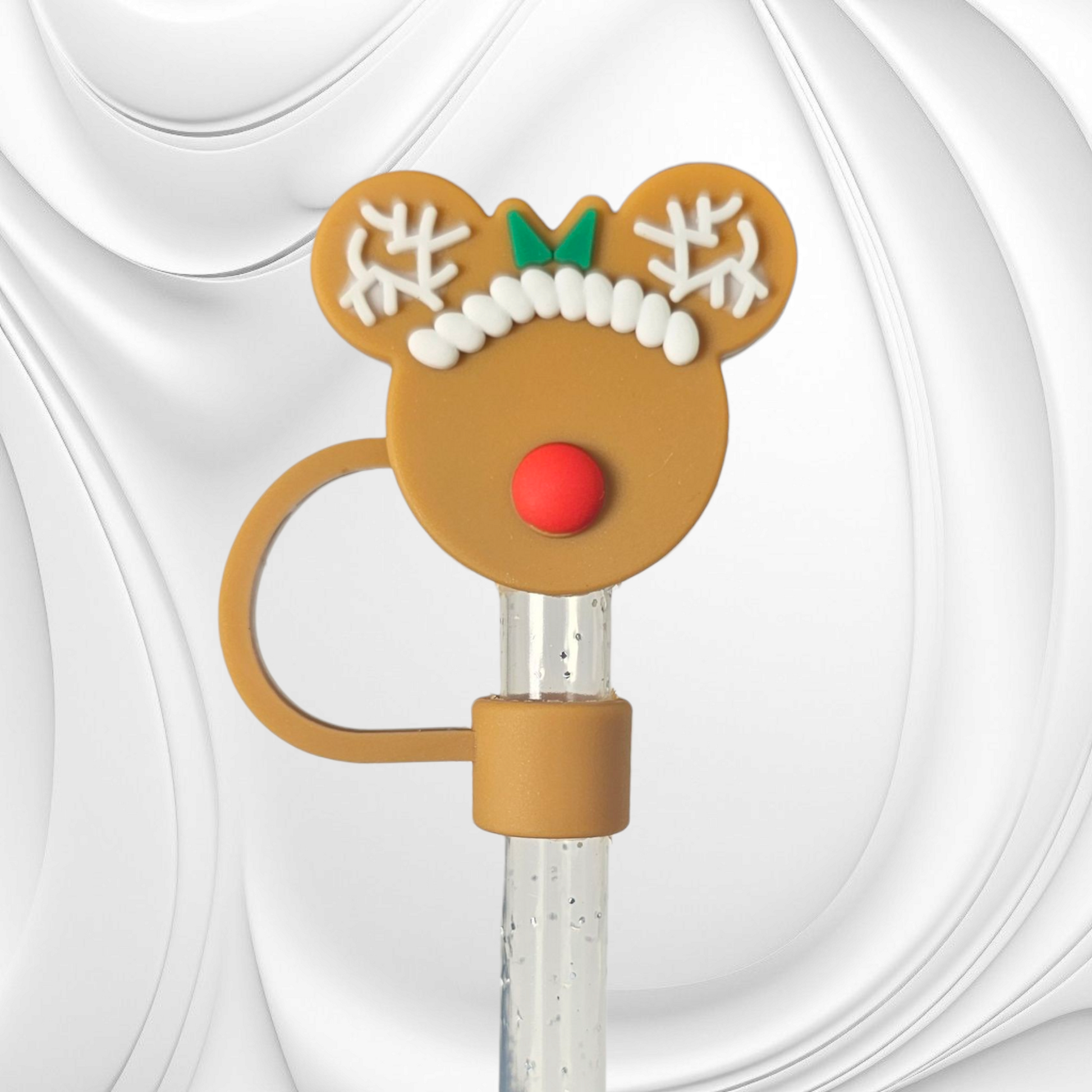Minnie Mouse Reindeer 3D 8mm Silicone Straw Topper 