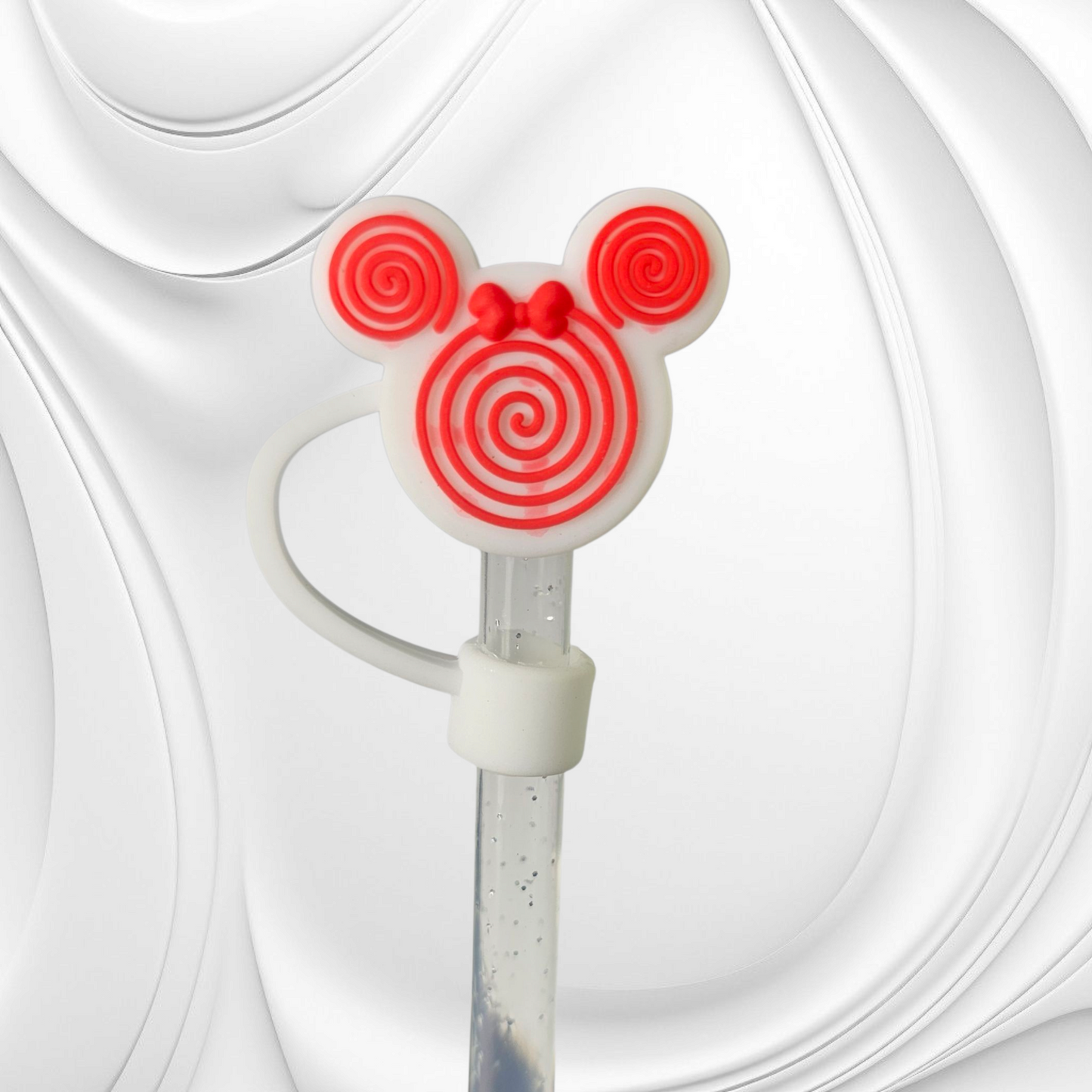 Red and White Bullseye Minnie Mouse 3D 8mm Silicone Straw Topper 