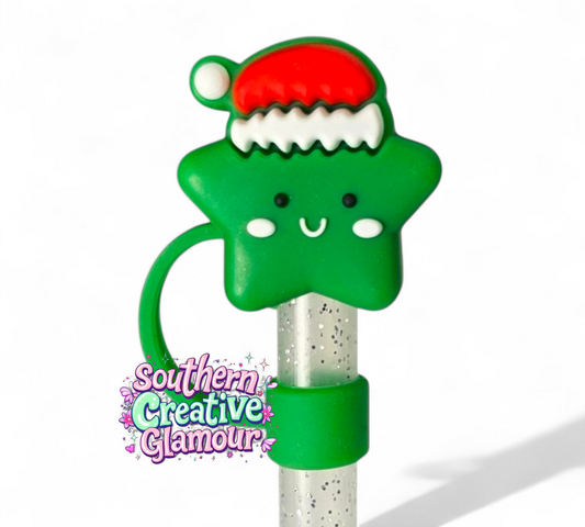 Green Christmas Star Silicone 10mm Straw Topper by Southern Creative Glamour 