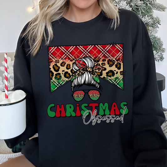 Black Christmas Obsessed Leopard Print Sweatshirt