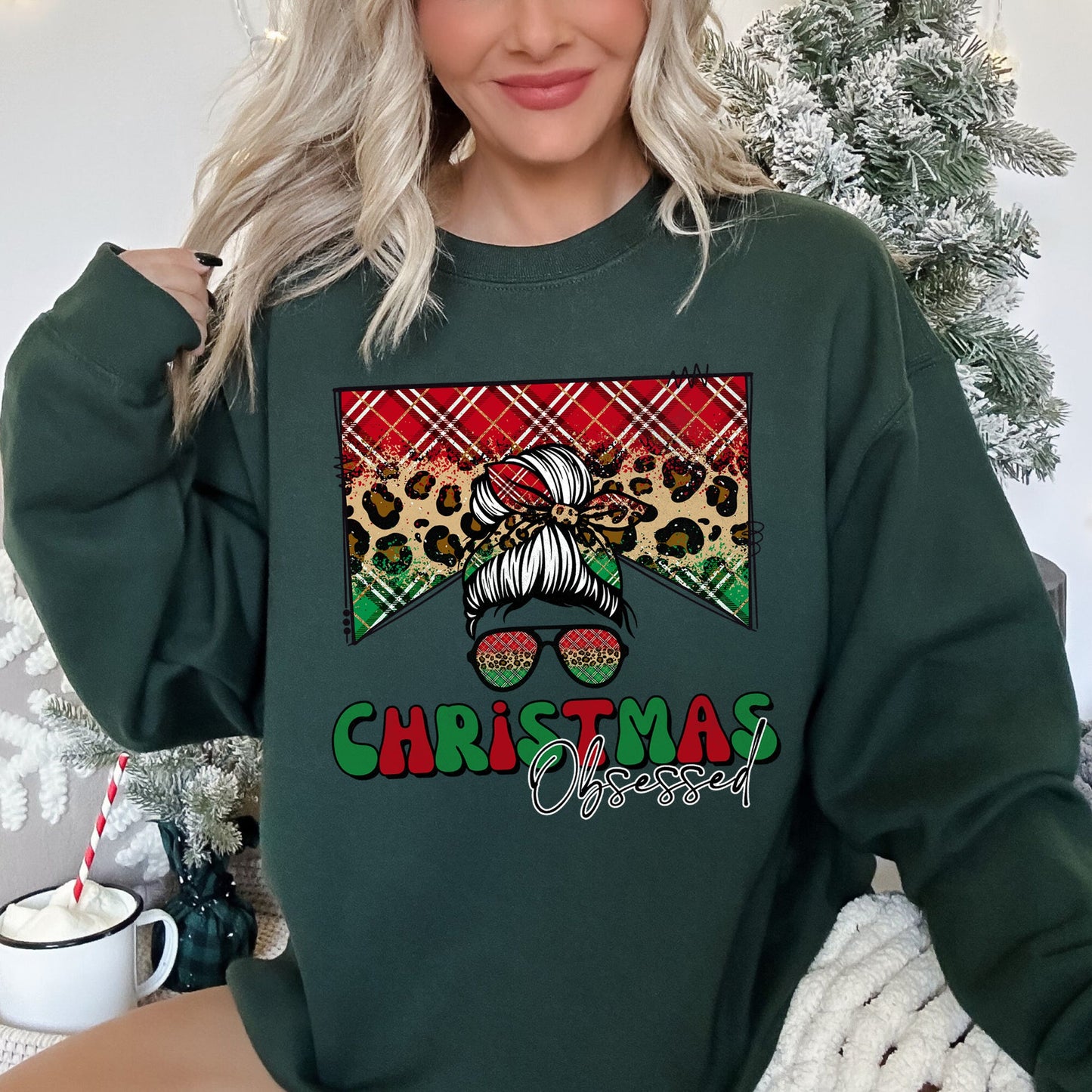 Forest Green Christmas Obsessed Leopard Print Sweatshirt