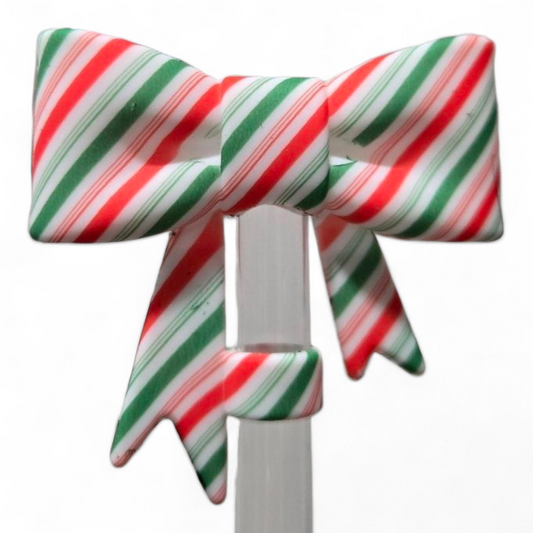 Christmas Candy Cane 3D Bow Silicone 10mm Straw Topper 