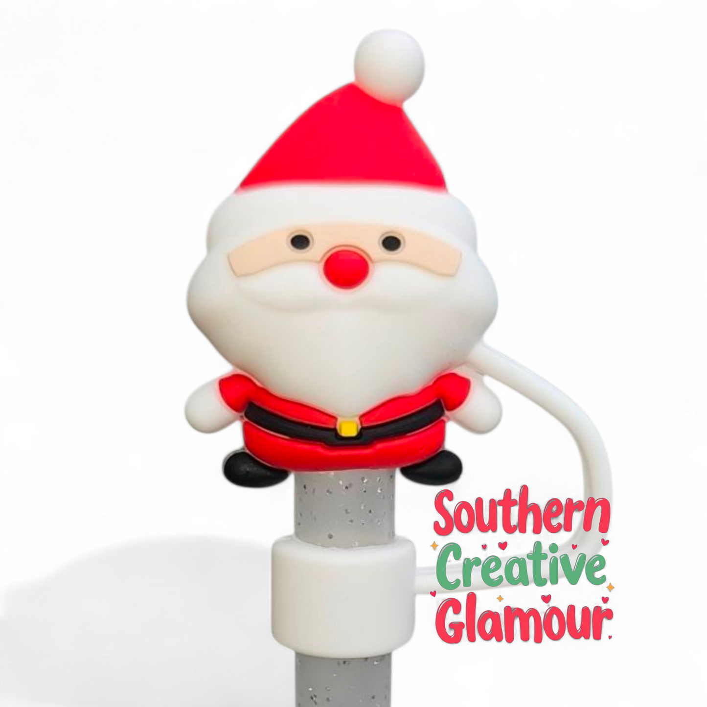 Holiday Christmas Red Santa Clause Gnome 3D Silicone Straw Topper by Southern Creative Glamour 
