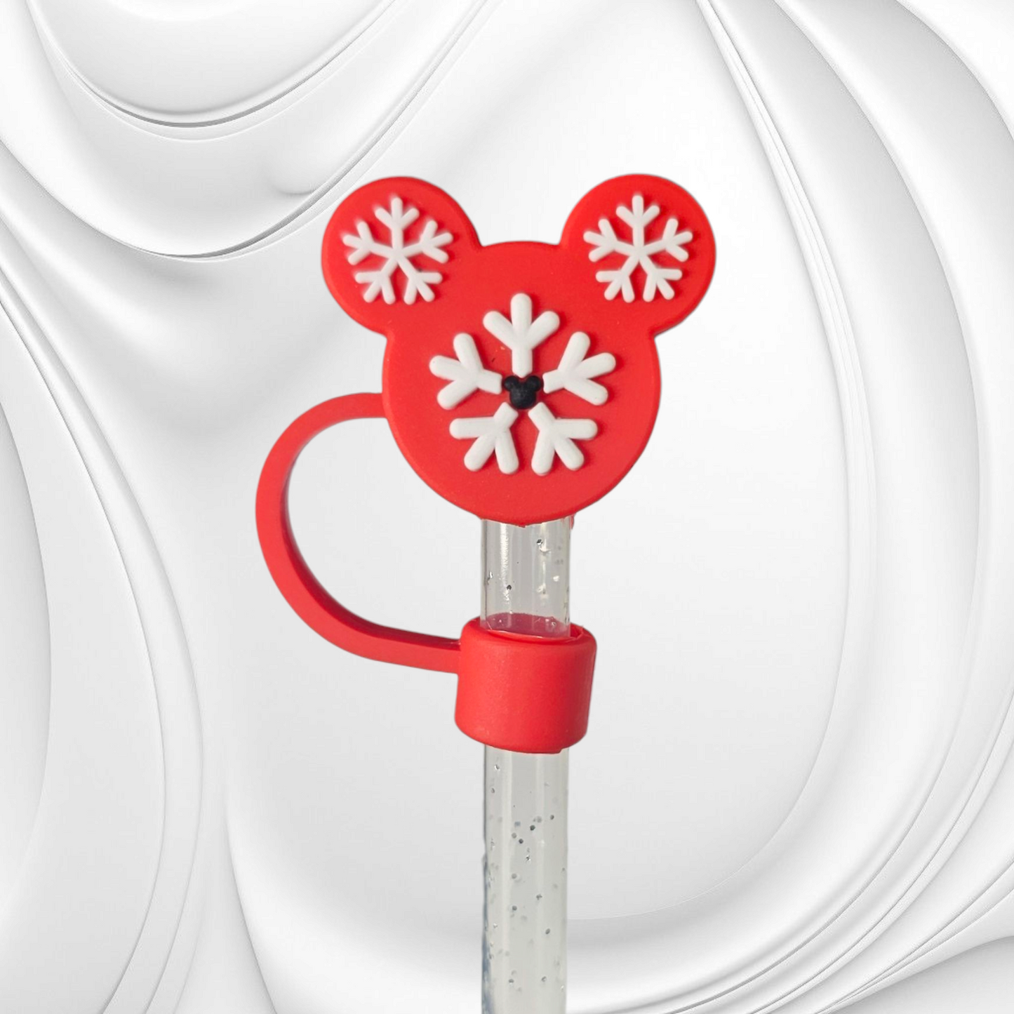 Red Snowflake 3D 8mm Silicone Straw Topper 