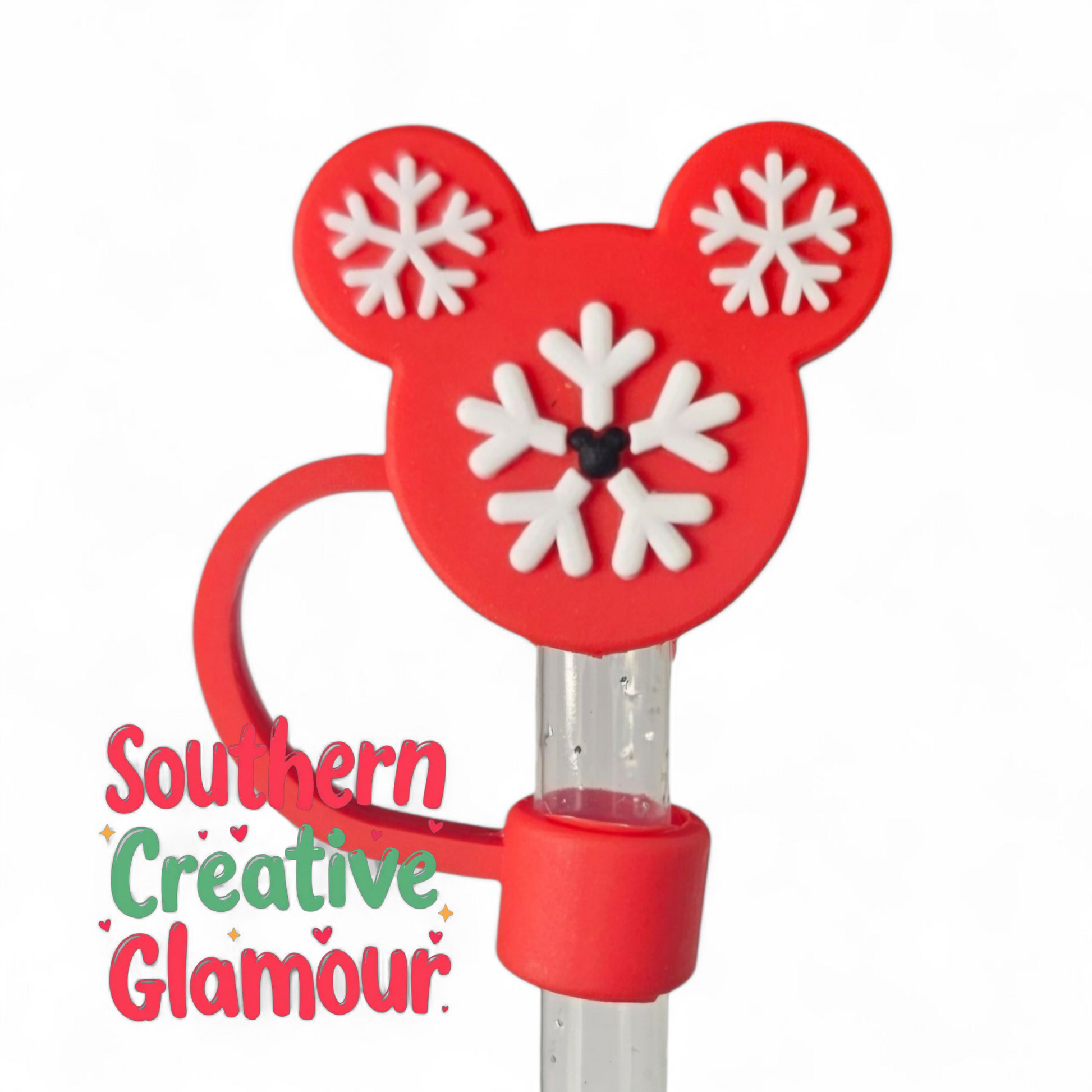 Christmas Red & White Snowflake Mouse 8mm Straw Topper | Straw Cover 
