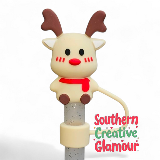 Christmas Reindeer 3D Silicone 10mm Straw Topper by Southern Creative Glamour 