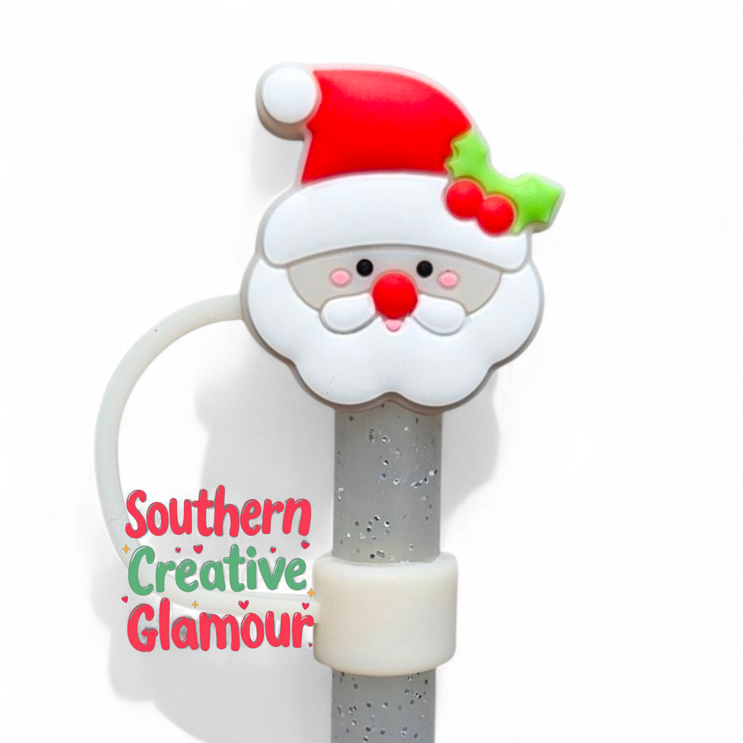 Santa Clause silicone 10mm straw topper by Southern Creative Glamour 