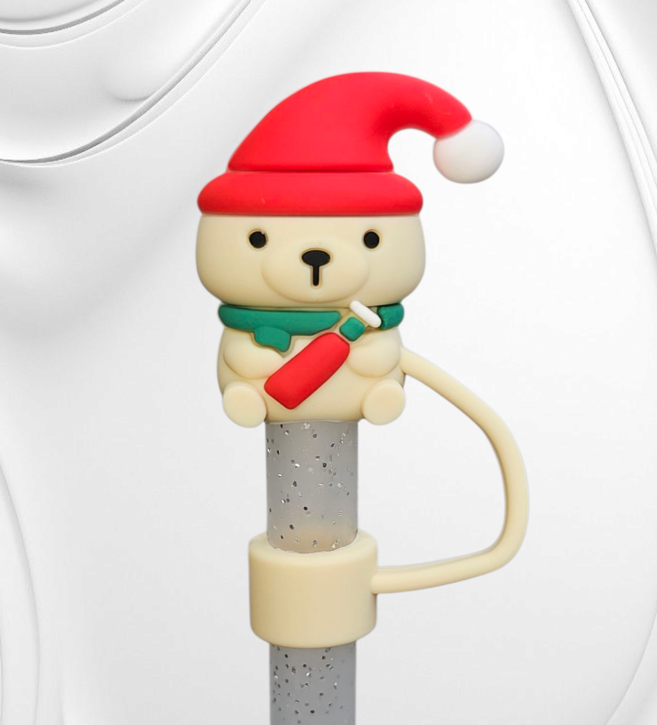 Holiday Christmas 3D Teddy Bear Silicone Straw Topper by Southern Creative Glamour 