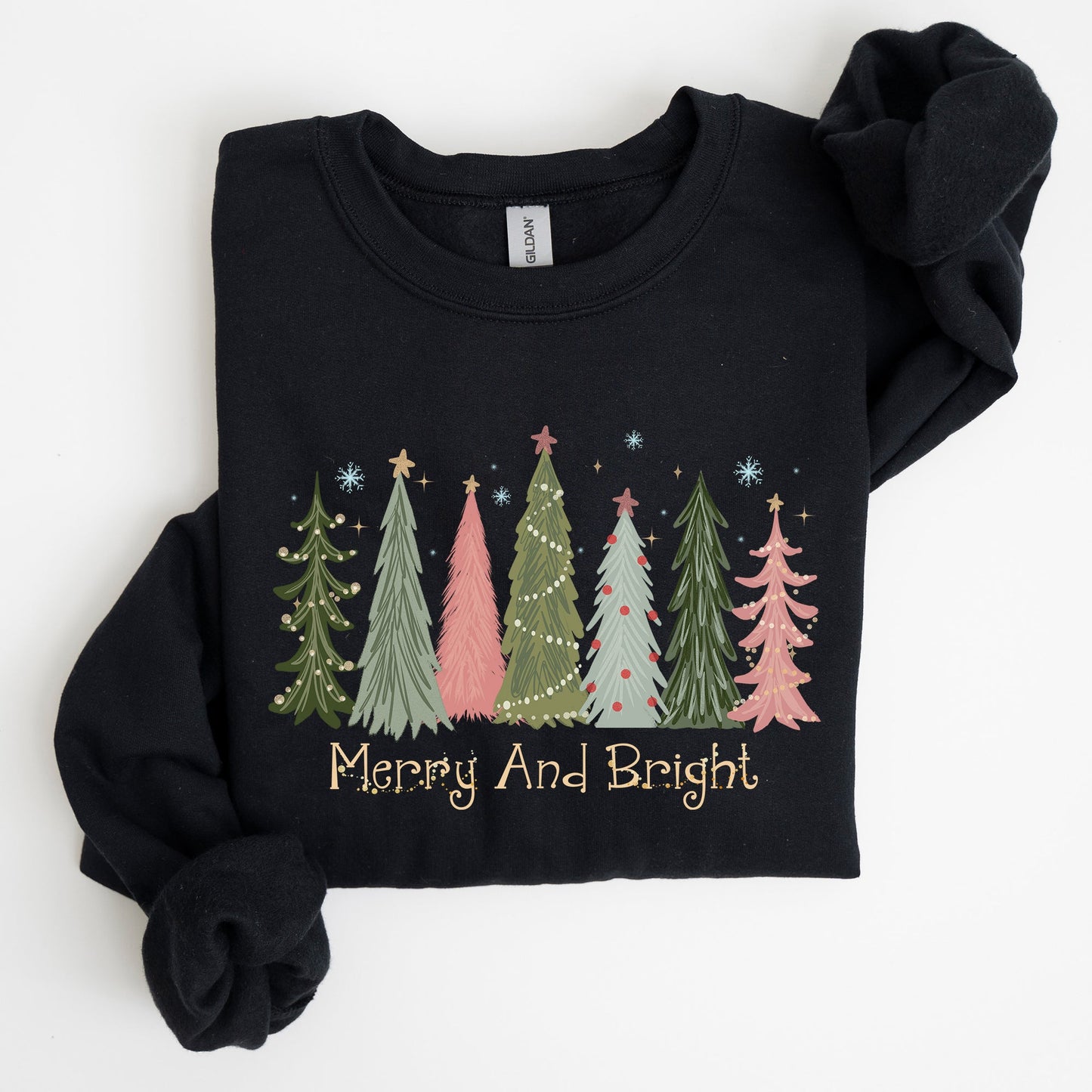 Black Merry and Bright, Christmas Trees, Winter, Snow, Xmas Sweatshirt