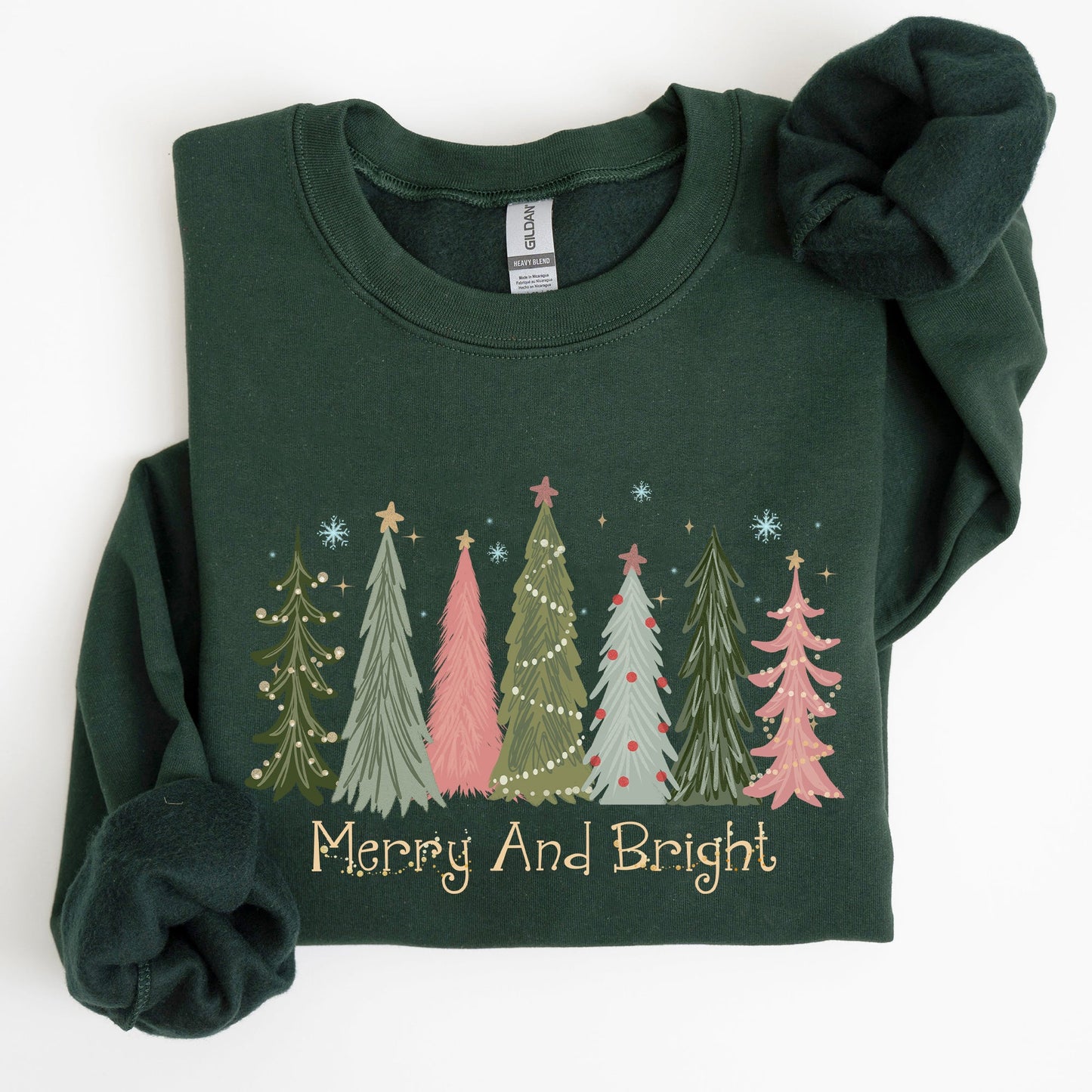 Forest dark green Merry and Bright, Christmas Trees, Winter, Snow, Xmas Sweatshirt