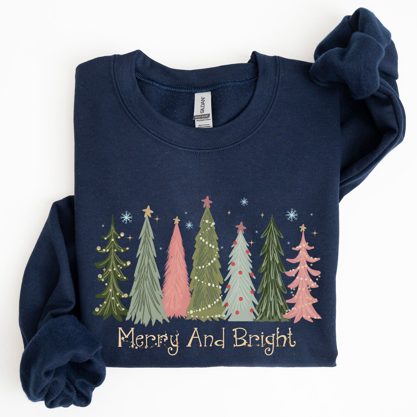 Navy Blue Merry and Bright, Christmas Trees, Winter, Snow, Xmas Sweatshirt