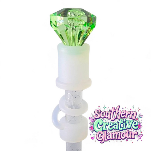 Green Diamond with Semi-transparent Silicone Straw Topper Base | 10mm Straw Topper | Straw Cover by Southern Creative Glamour 