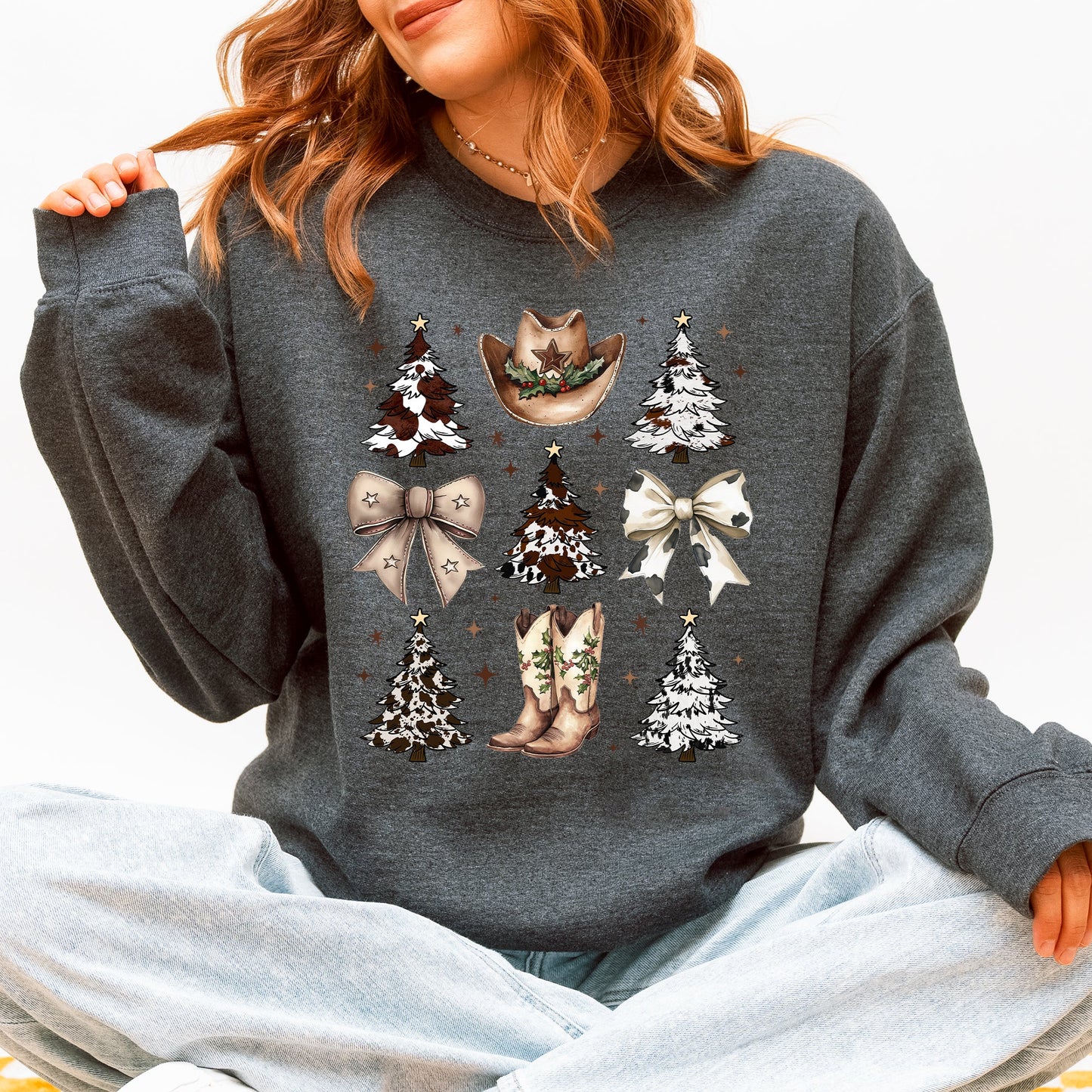 Dark-heather-gray-western-cowgirl-country-christmas-sweatshirt