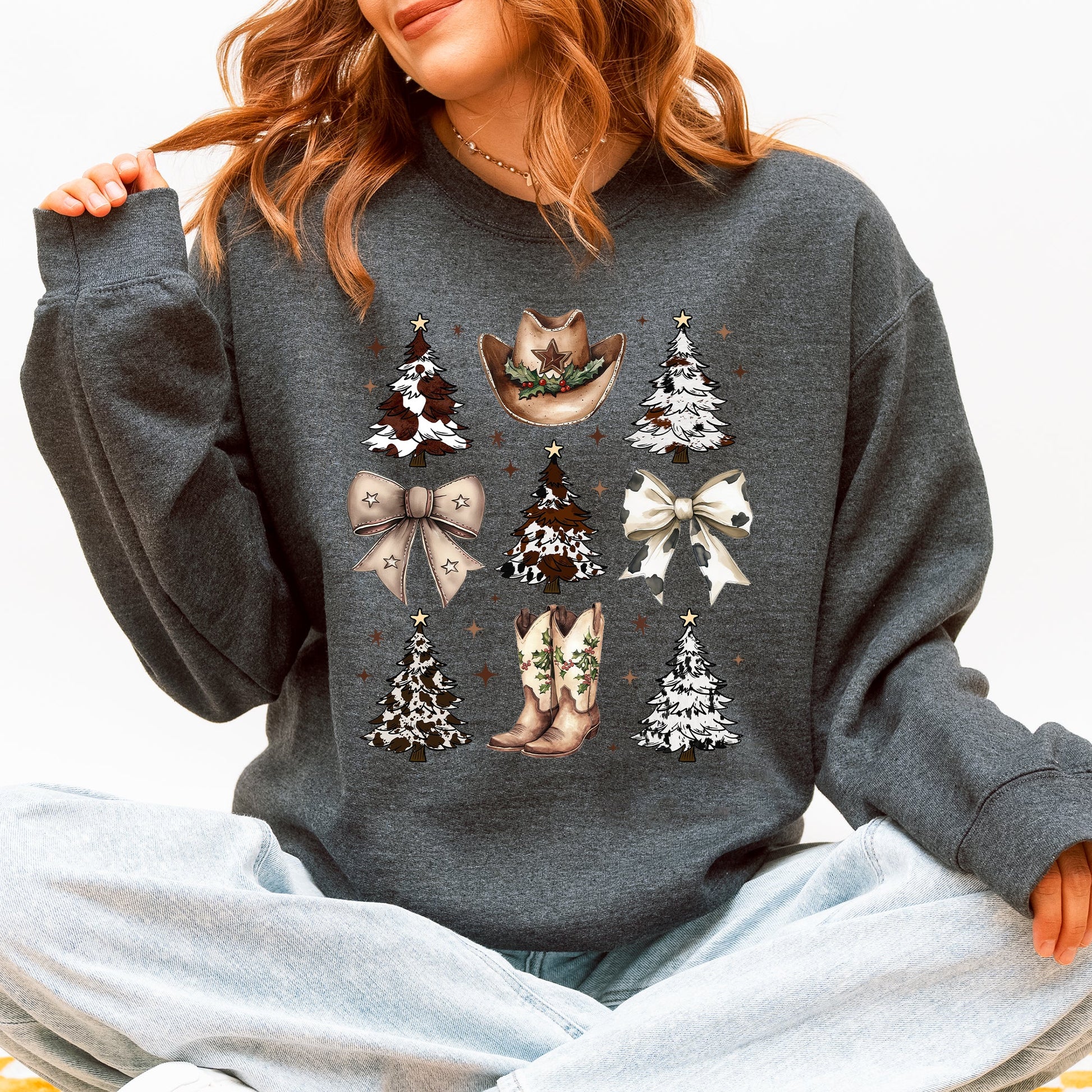 Dark-heather-gray-western-cowgirl-country-christmas-sweatshirt