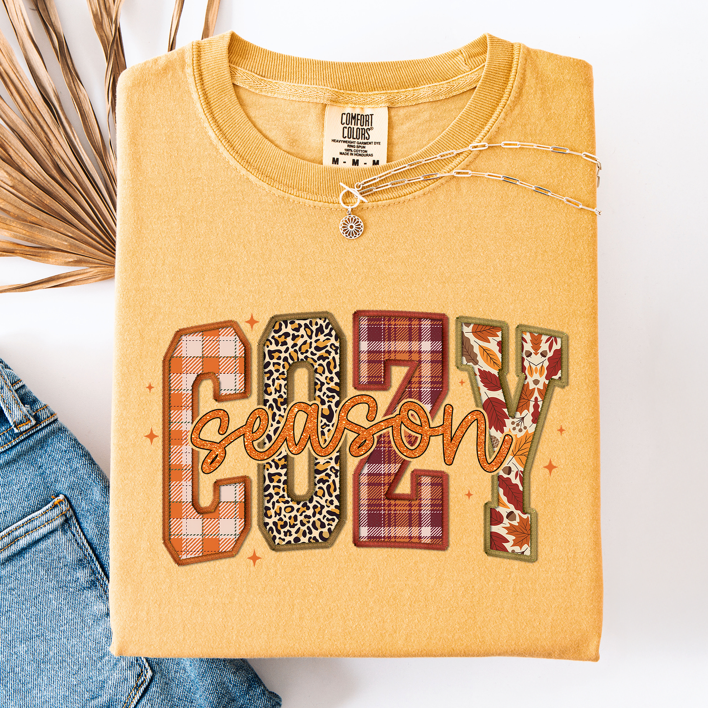 Yellow Cozy Season, Patterns, Fall Vibes, Retro Varsity, Autumn, Pumpkin, Comfort Colors T-Shirt