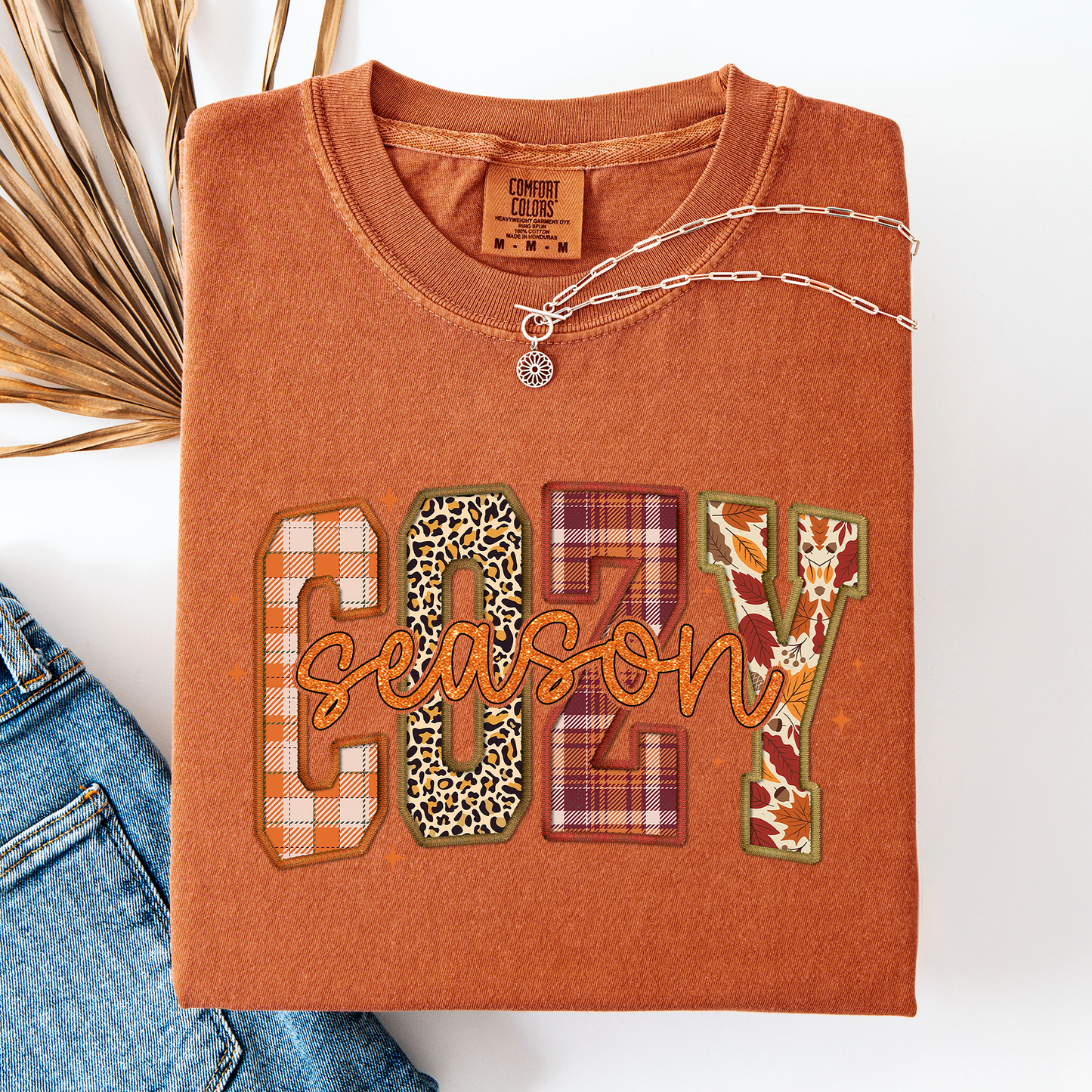 Orange Cozy Season, Patterns, Fall Vibes, Retro Varsity, Autumn, Pumpkin, Comfort Colors T-Shirt