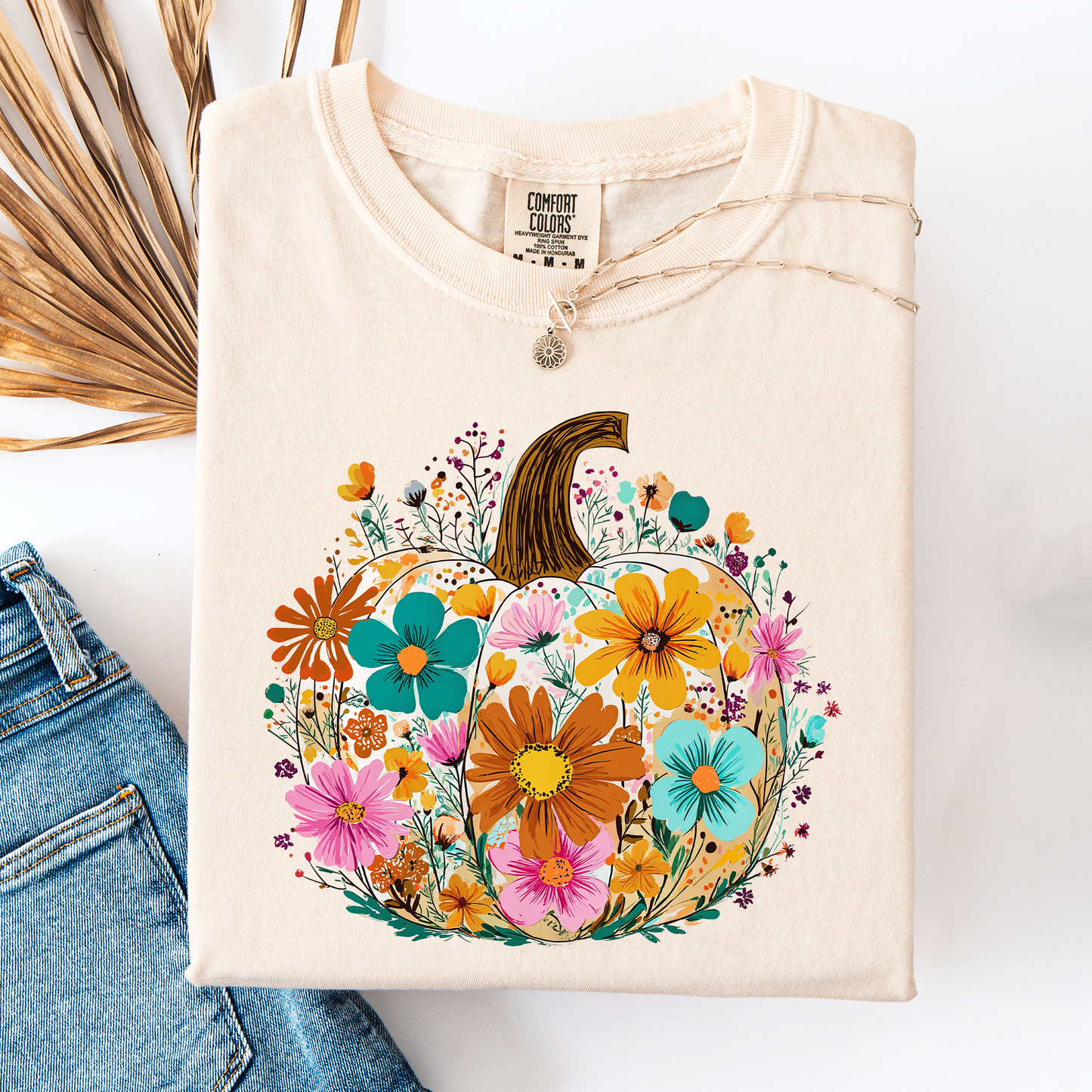 Cream Pumpkin Floral, Halloween, Fall, Autumn, Comfort Colors T-Shirt