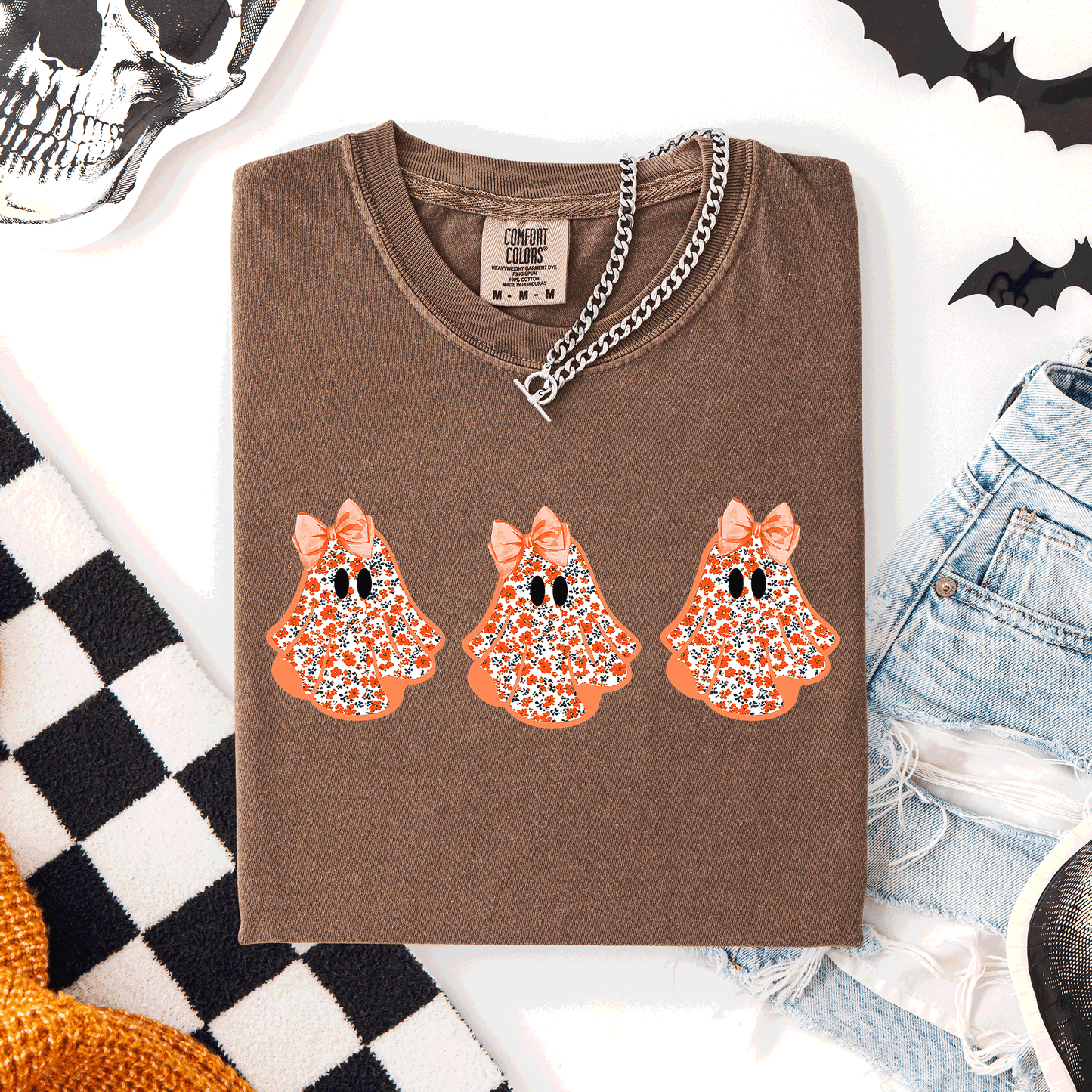 Brown Cute Halloween Ghosts, Pattern, Coquette, Comfort Colors T-Shirt
