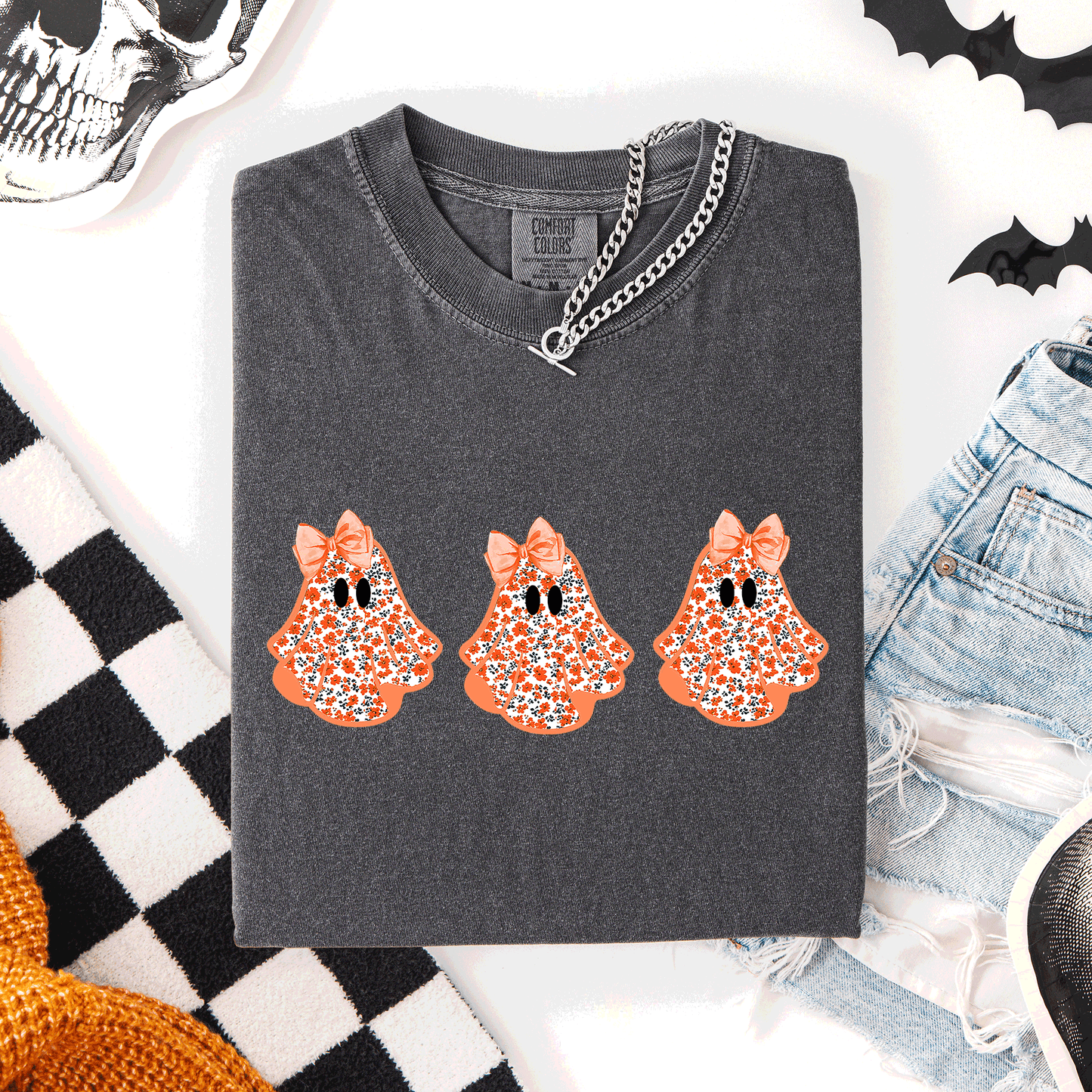 Pepper gray Cute Halloween Ghosts, Pattern, Coquette, Comfort Colors T-Shirt