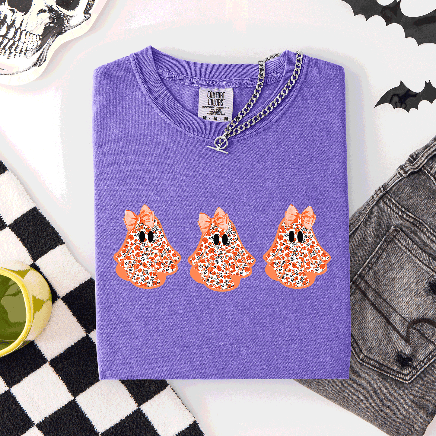 Purple Cute Halloween Ghosts, Pattern, Coquette, Comfort Colors T-Shirt