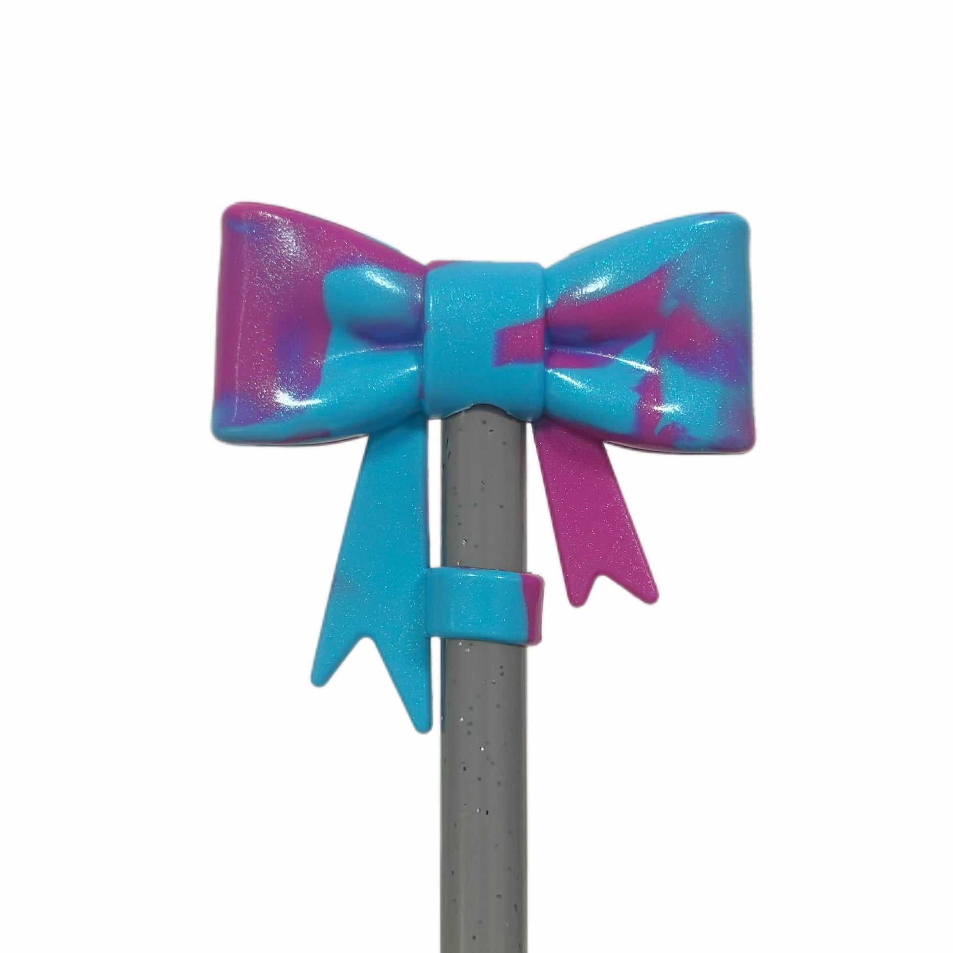 Electric Magenta Shimmer 3D Bow Silicone 10mm Straw Topper 