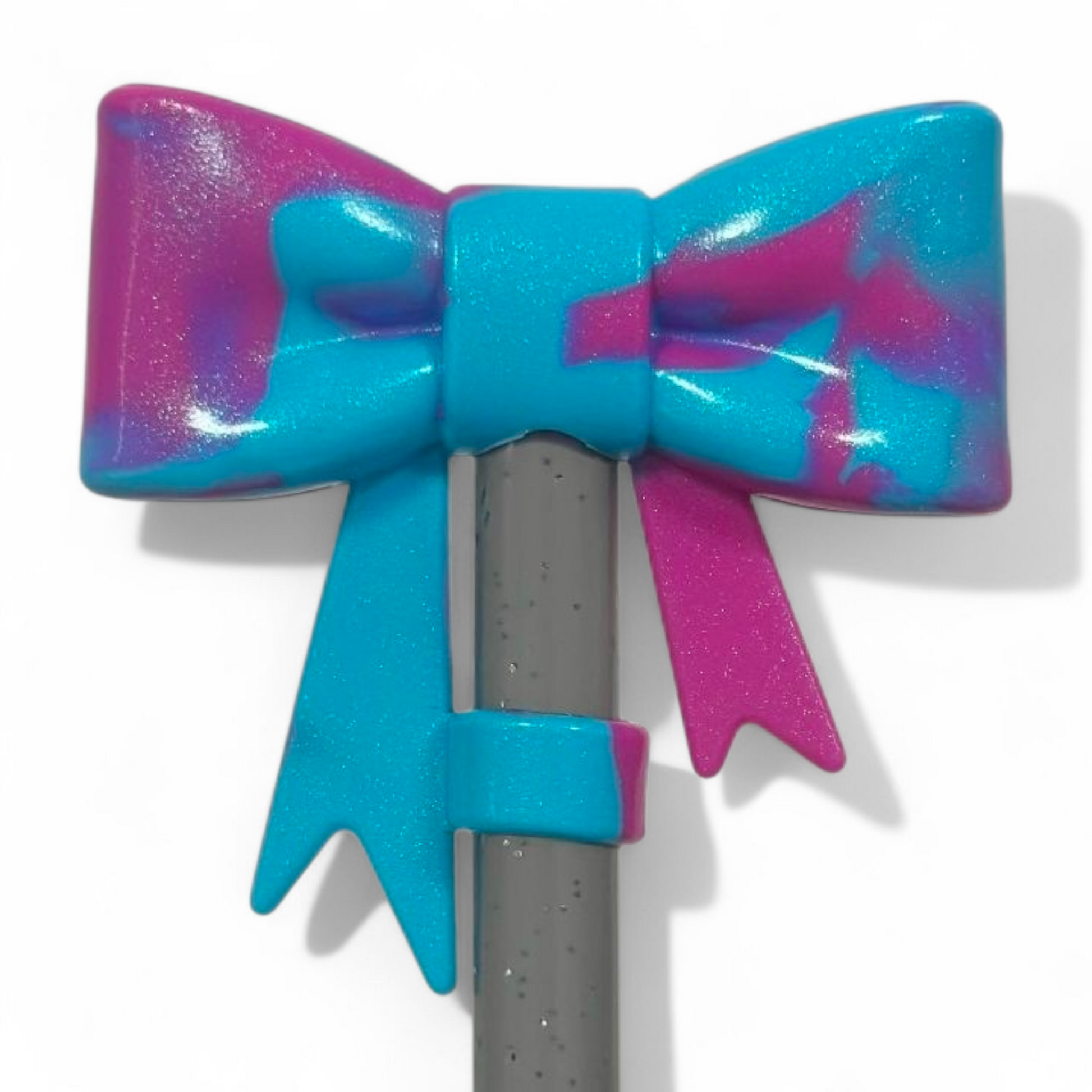 Electric Magenta Shimmer 3D Bow Silicone 10mm Straw Topper 