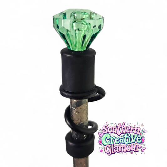 Elphaba Green Diamond Silicone 10mm Straw Topper | Straw Cover by Southern Creative Glamour 