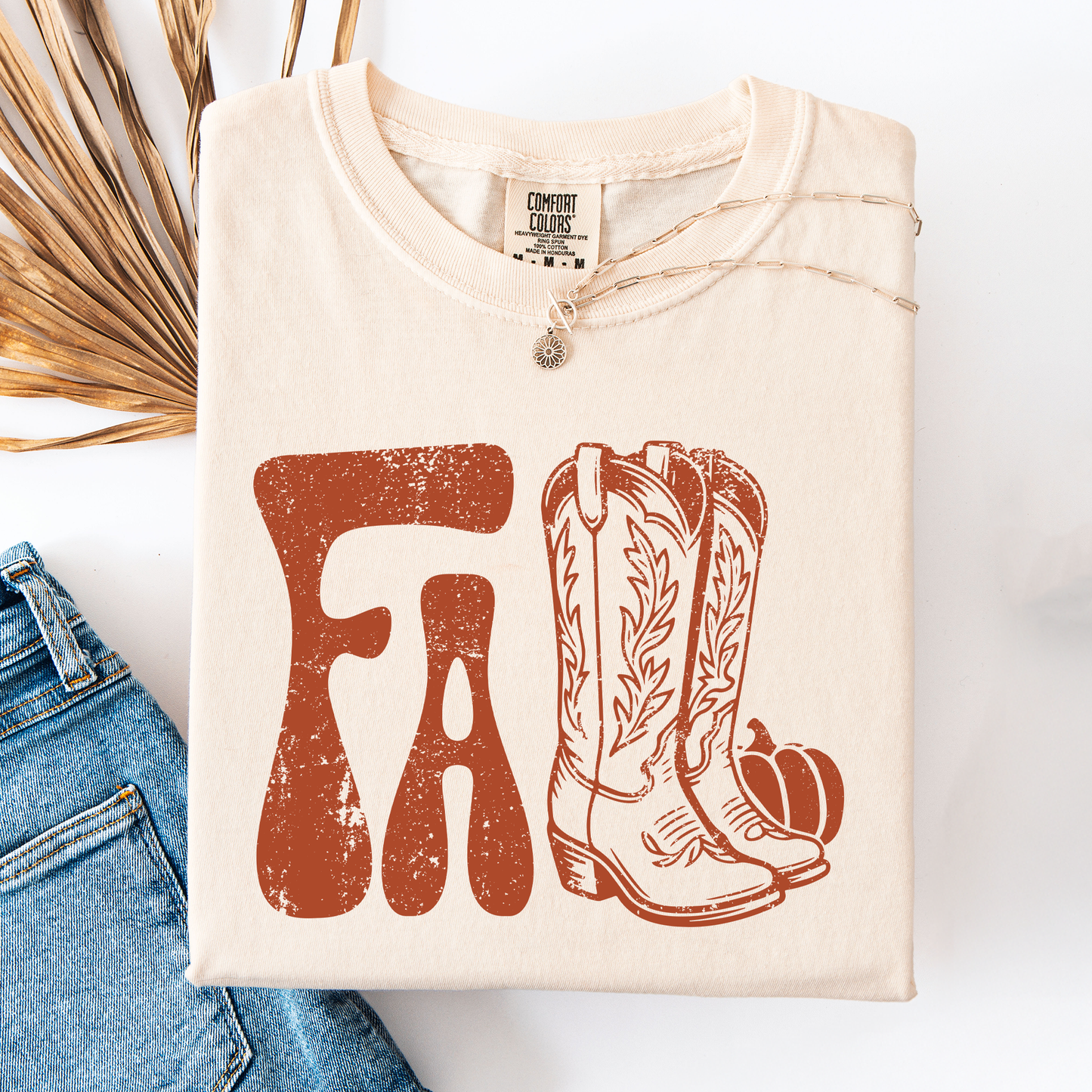 Cream and brown Fall Cowboy Boots, Western, Autumn, Comfort Colors T-Shirt