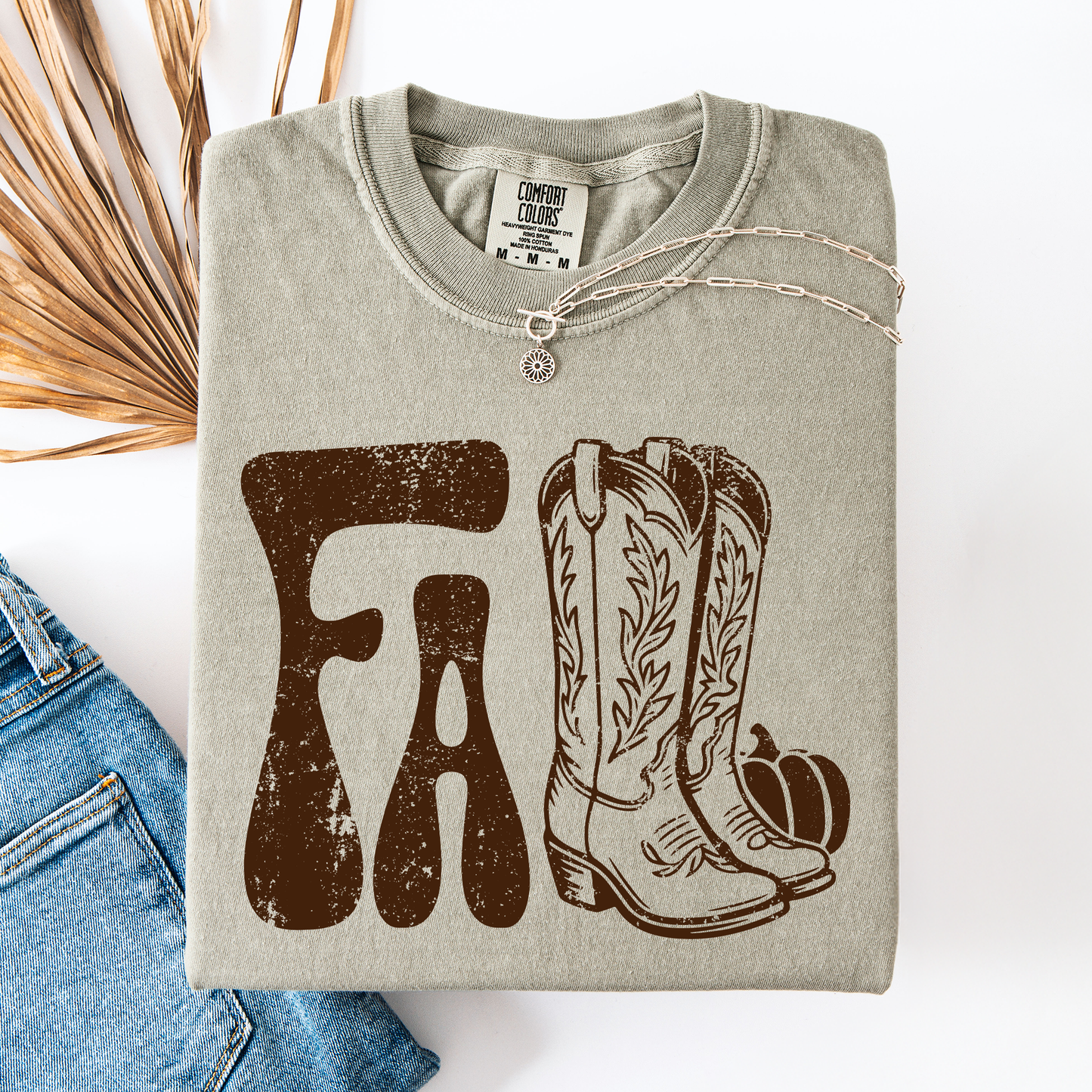 Green Fall Cowboy Boots, Western, Autumn, Comfort Colors T-Shirt