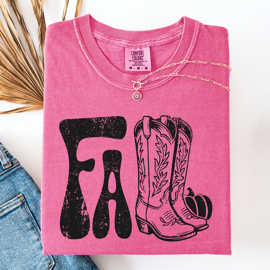 Pink Fall Cowboy Boots, Western, Autumn, Comfort Colors T-Shirt