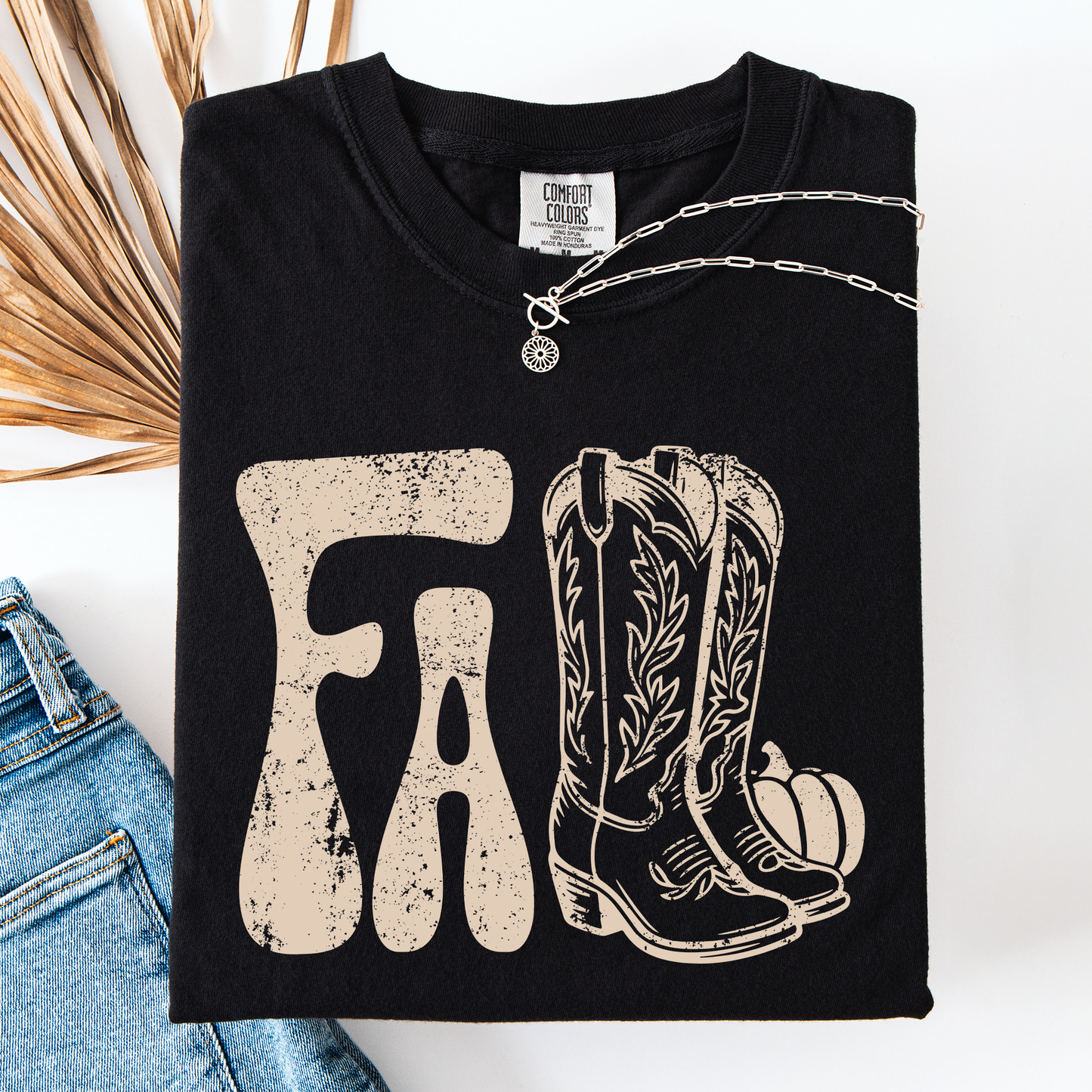 Black Fall Cowboy Boots, Western, Autumn, Comfort Colors T-Shirt