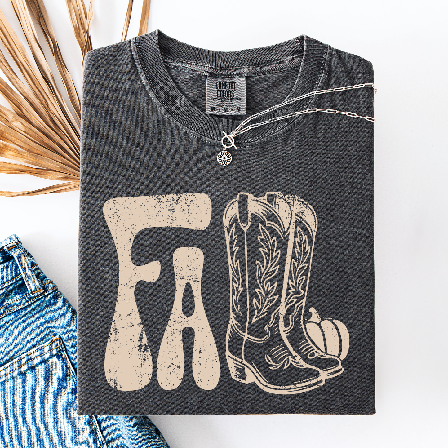 Charcoal Gray Fall Cowboy Boots, Western, Autumn, Comfort Colors T-Shirt