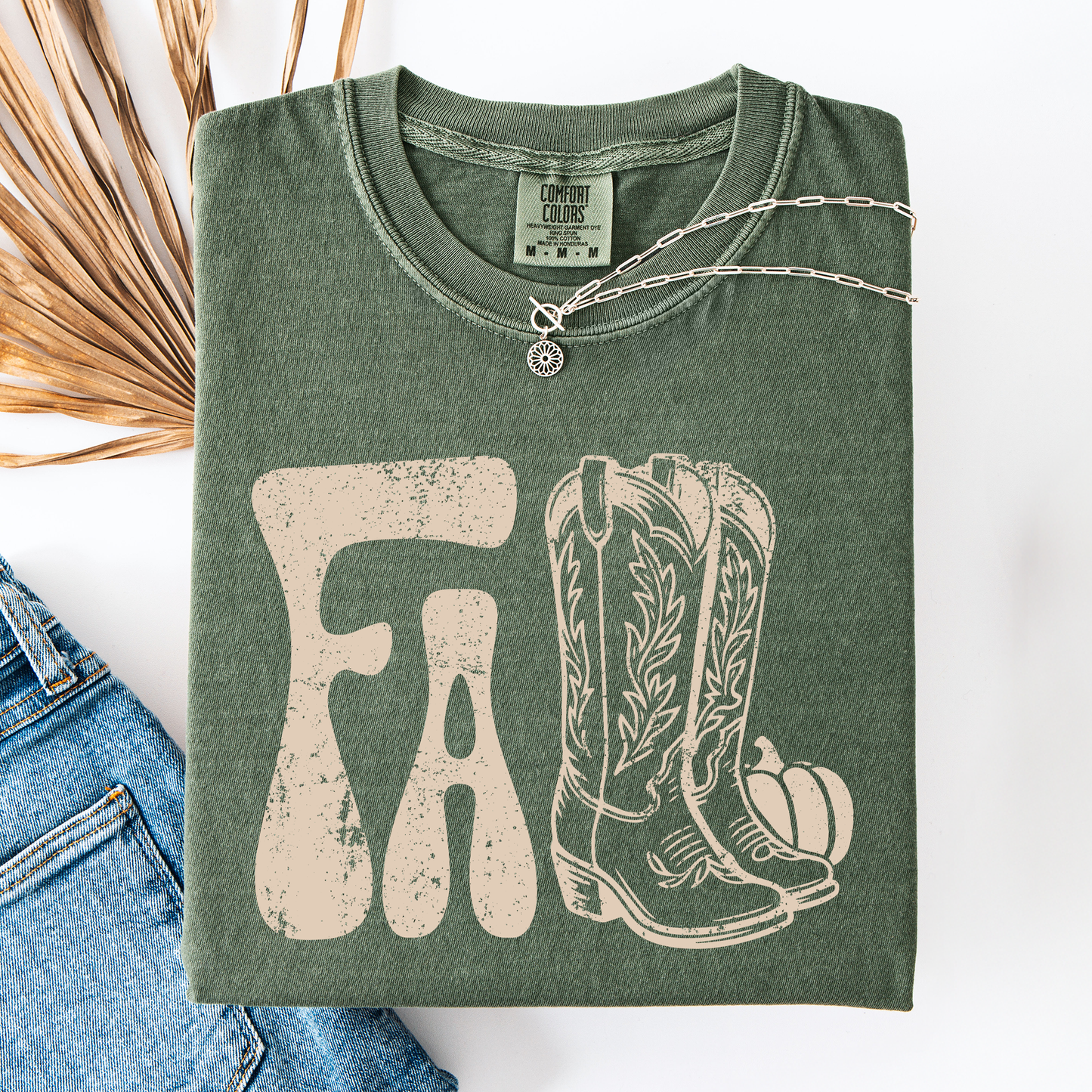 Moss green Fall Cowboy Boots, Western, Autumn, Comfort Colors T-Shirt