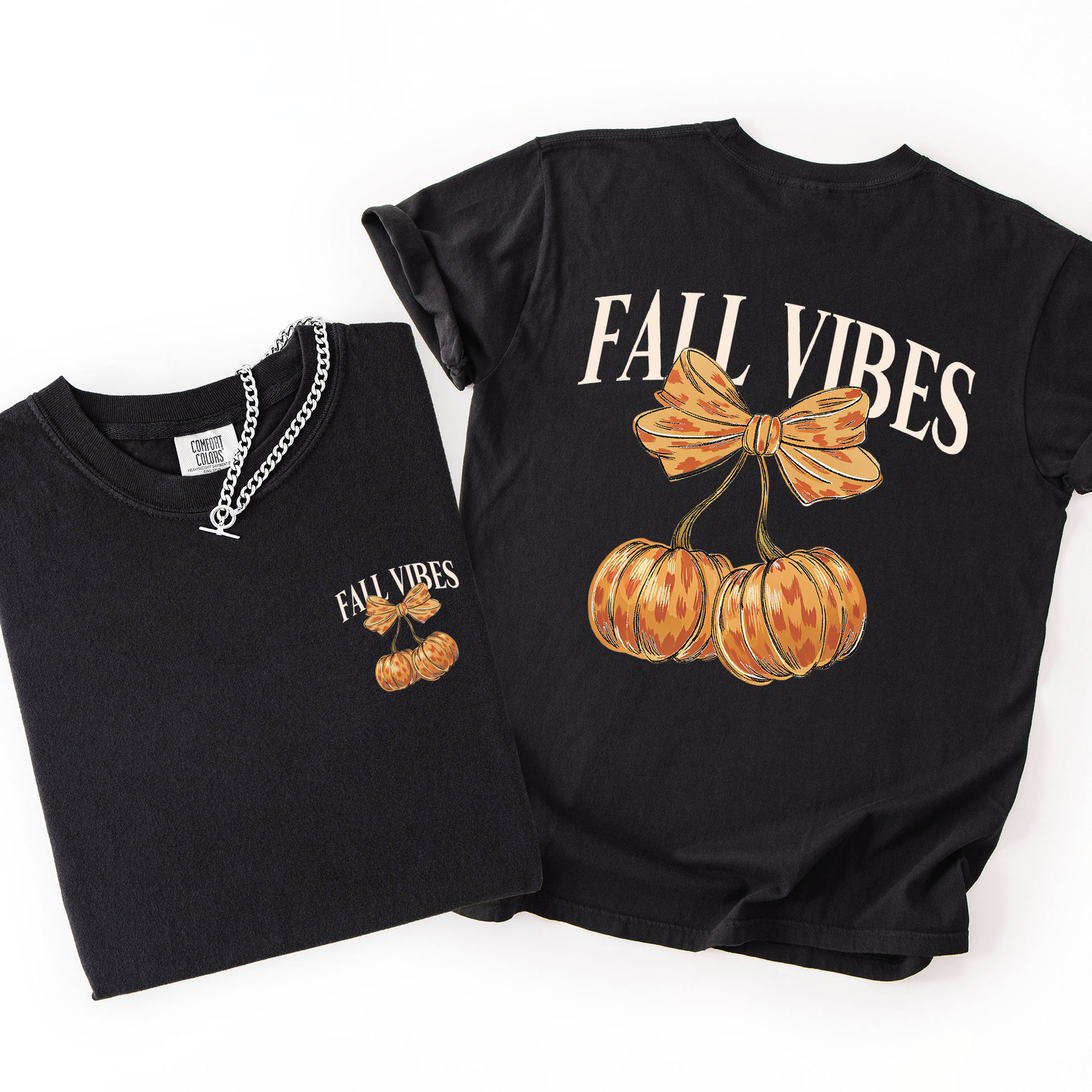 Black and Orange Fall Vibes, Pumpkins, Cherry, Autumn, Halloween, Comfort Colors T-Shirt