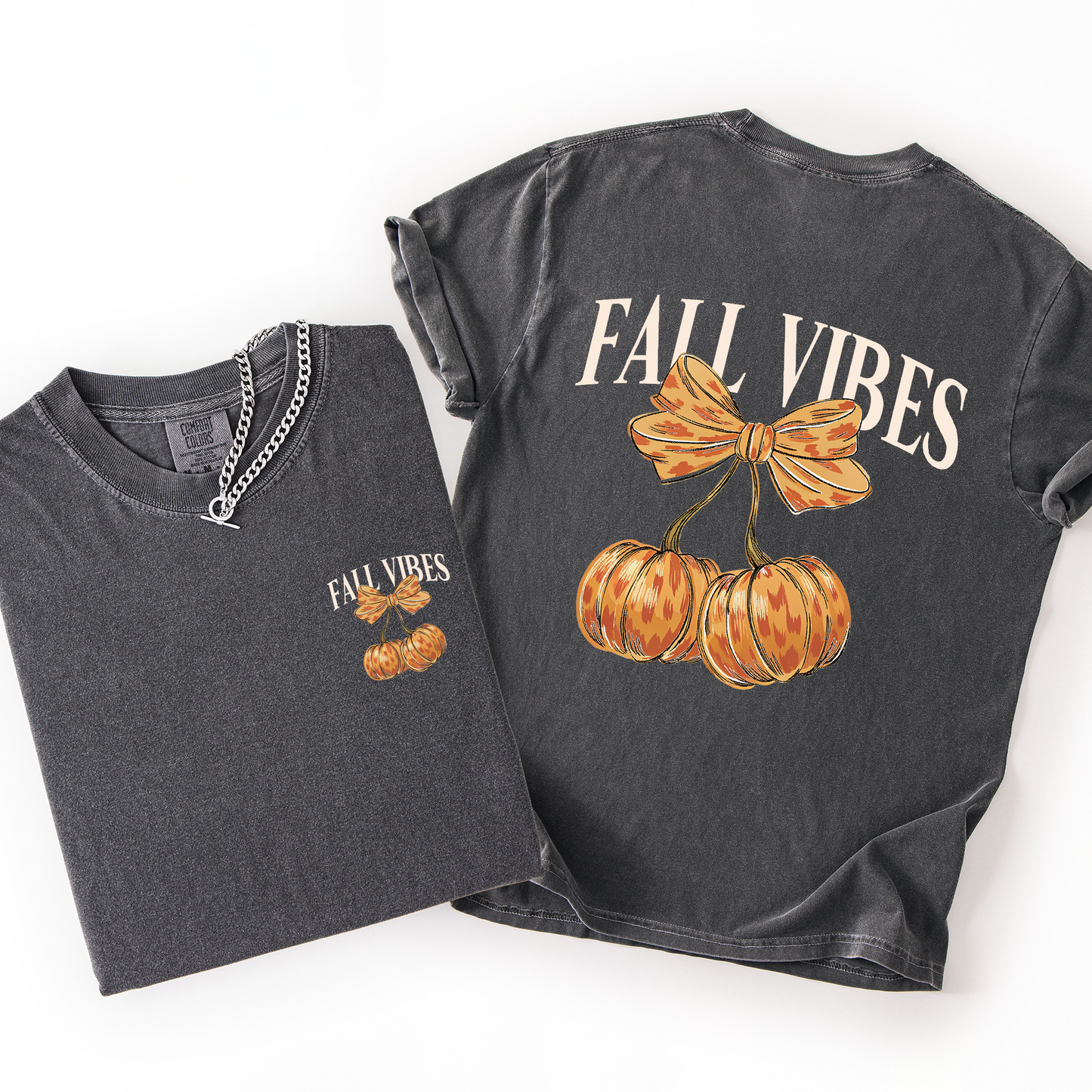 Charcoal Fall Vibes, Pumpkins, Cherry, Autumn, Halloween, Comfort Colors T-Shirt