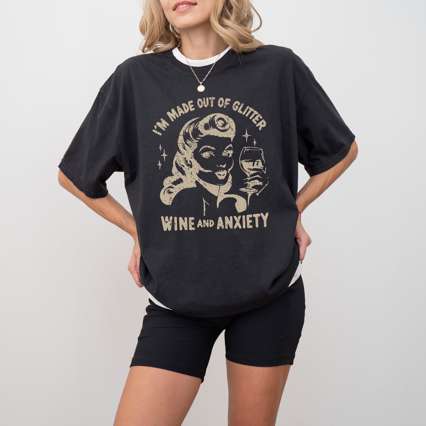 Glitter, Wine, Anxiety, Mental Health, Self Care, Funny, Sassy, Aesthetic, Meme, Tshirt Comfort Colors T-Shirt
