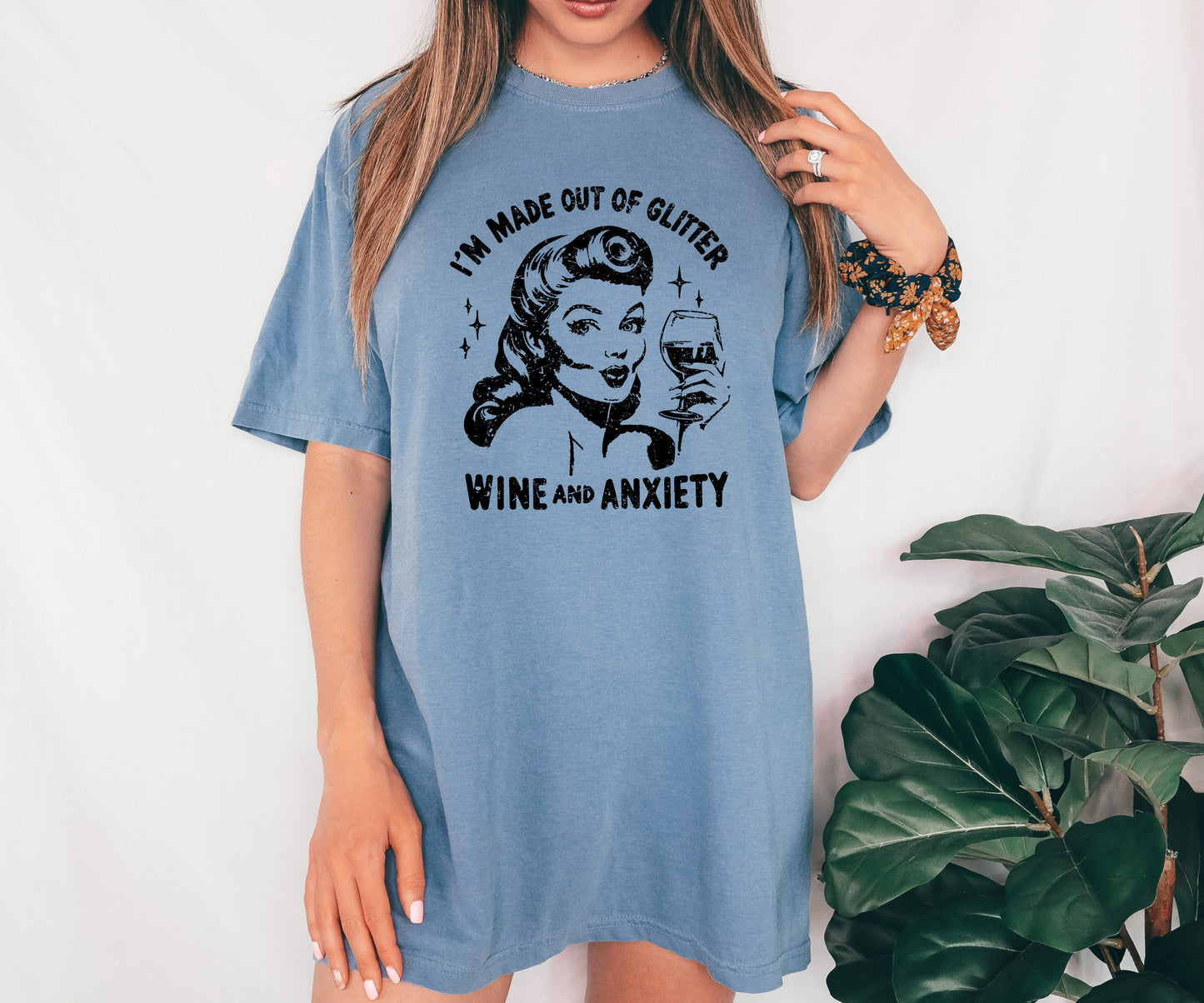 Glitter, Wine, Anxiety, Mental Health, Self Care, Funny, Sassy, Aesthetic, Meme, Tshirt Comfort Colors T-Shirt