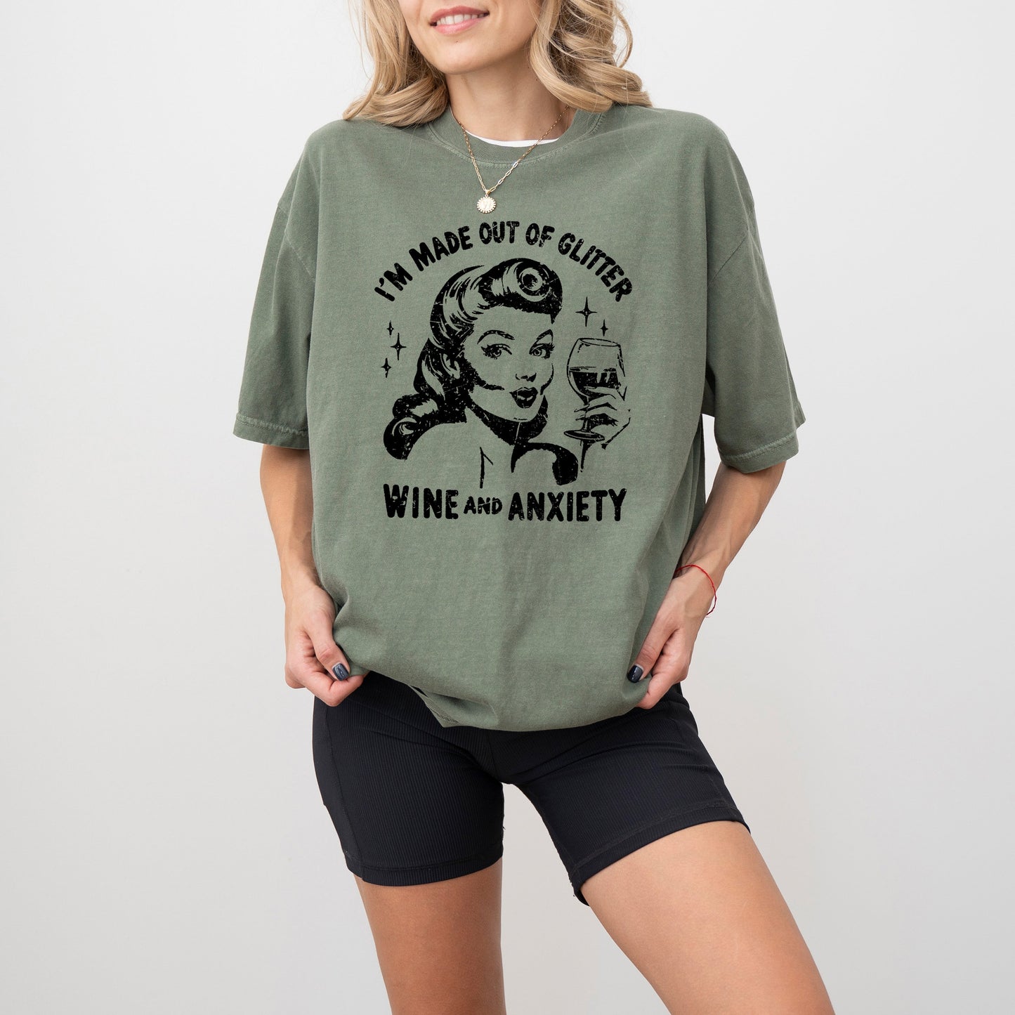 Glitter, Wine, Anxiety, Mental Health, Self Care, Funny, Sassy, Aesthetic, Meme, Tshirt Comfort Colors T-Shirt